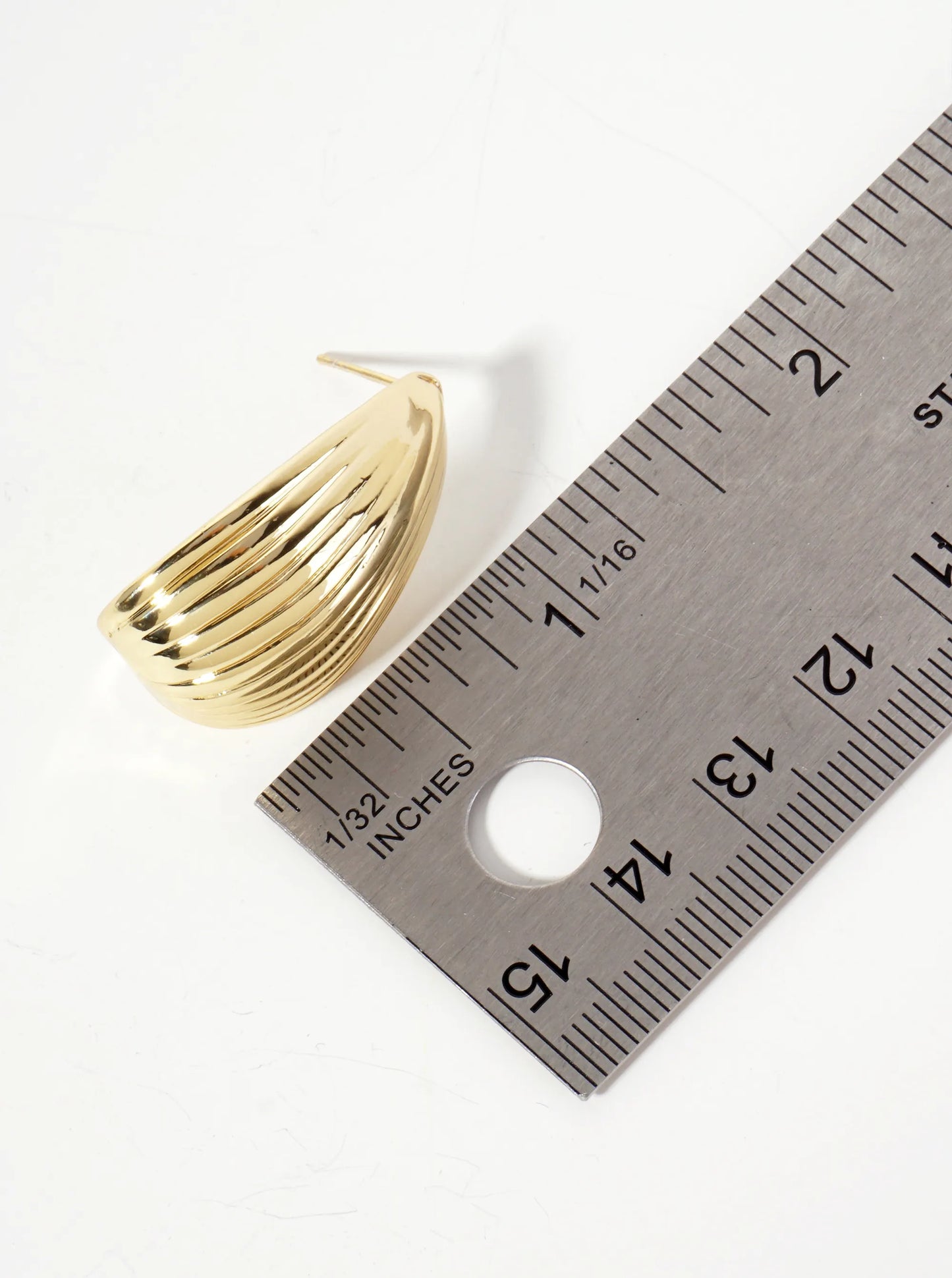 Polished Brass 30mm Ribbed Teardrop 18K-Gold-Dipped Earrings