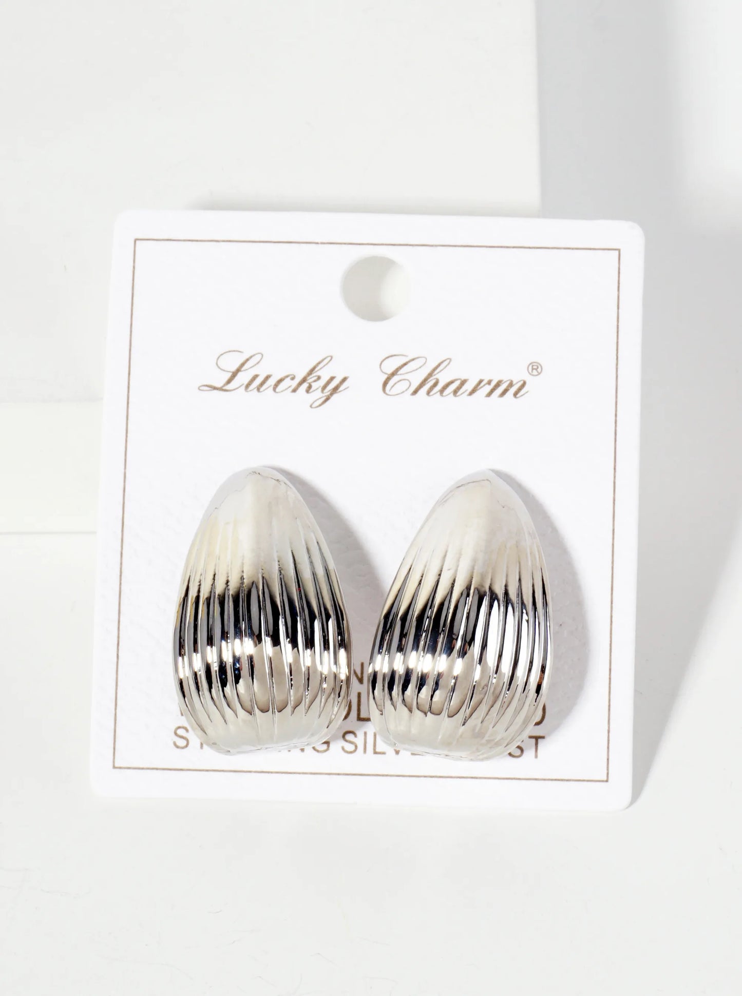 Polished Brass 30mm Ribbed Teardrop 18K-Gold-Dipped Earrings