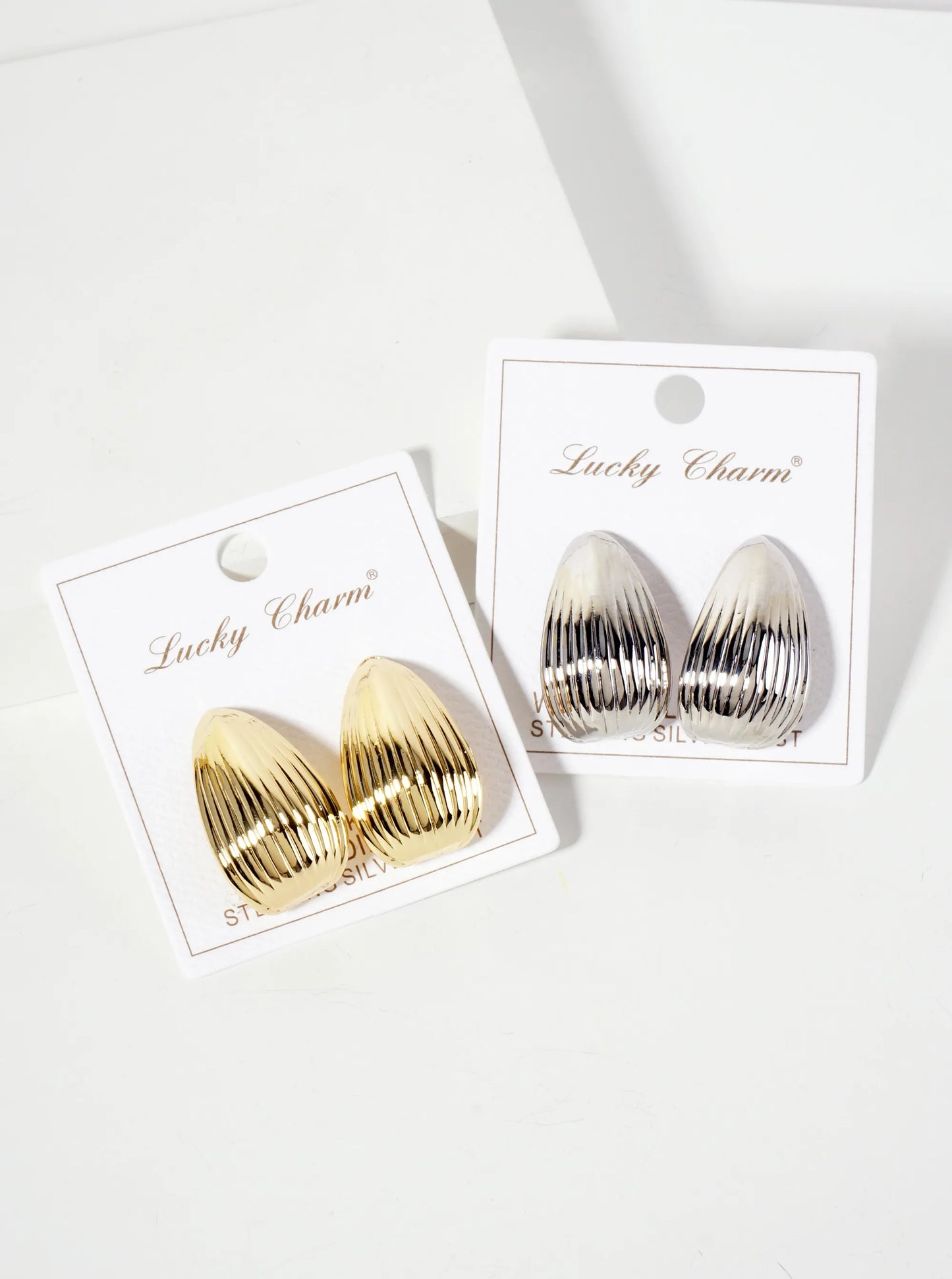Polished Brass 30mm Ribbed Teardrop 18K-Gold-Dipped Earrings