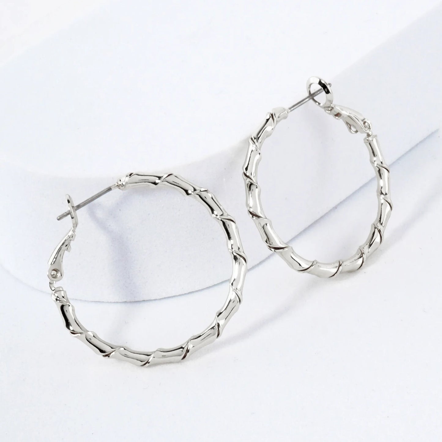 Polished Brass 30mm Twisted Design Detailed Omega-Back Hoop Earrings