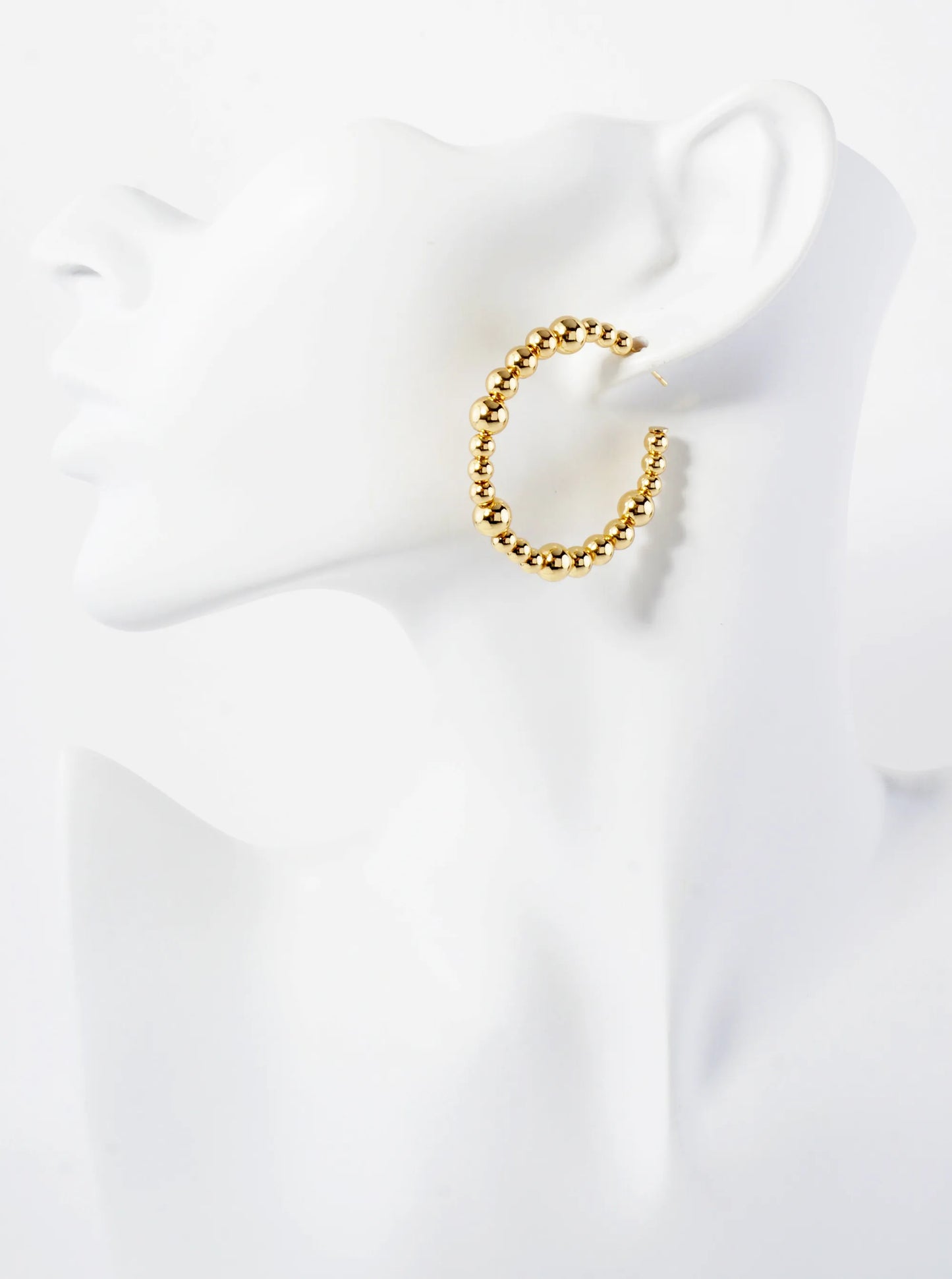 Polished Brass Ball-Beaded 14K-Gold-Dipped 30mm Open Hoop Earrings