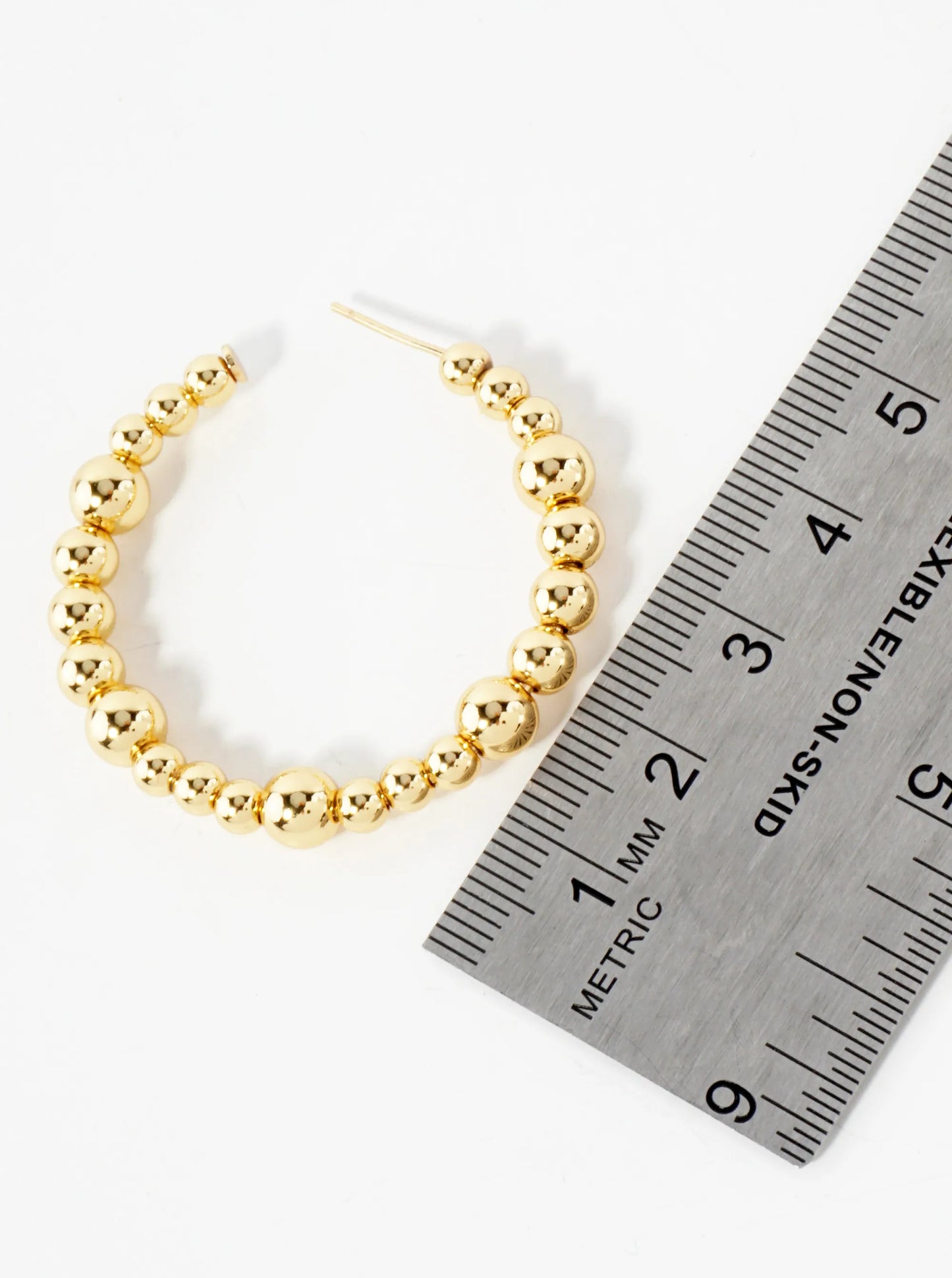 Polished Brass Ball-Beaded 14K-Gold-Dipped 30mm Open Hoop Earrings
