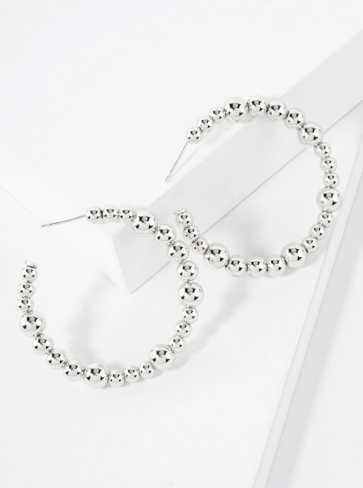 Polished Brass Ball-Beaded 14K-Gold-Dipped 30mm Open Hoop Earrings