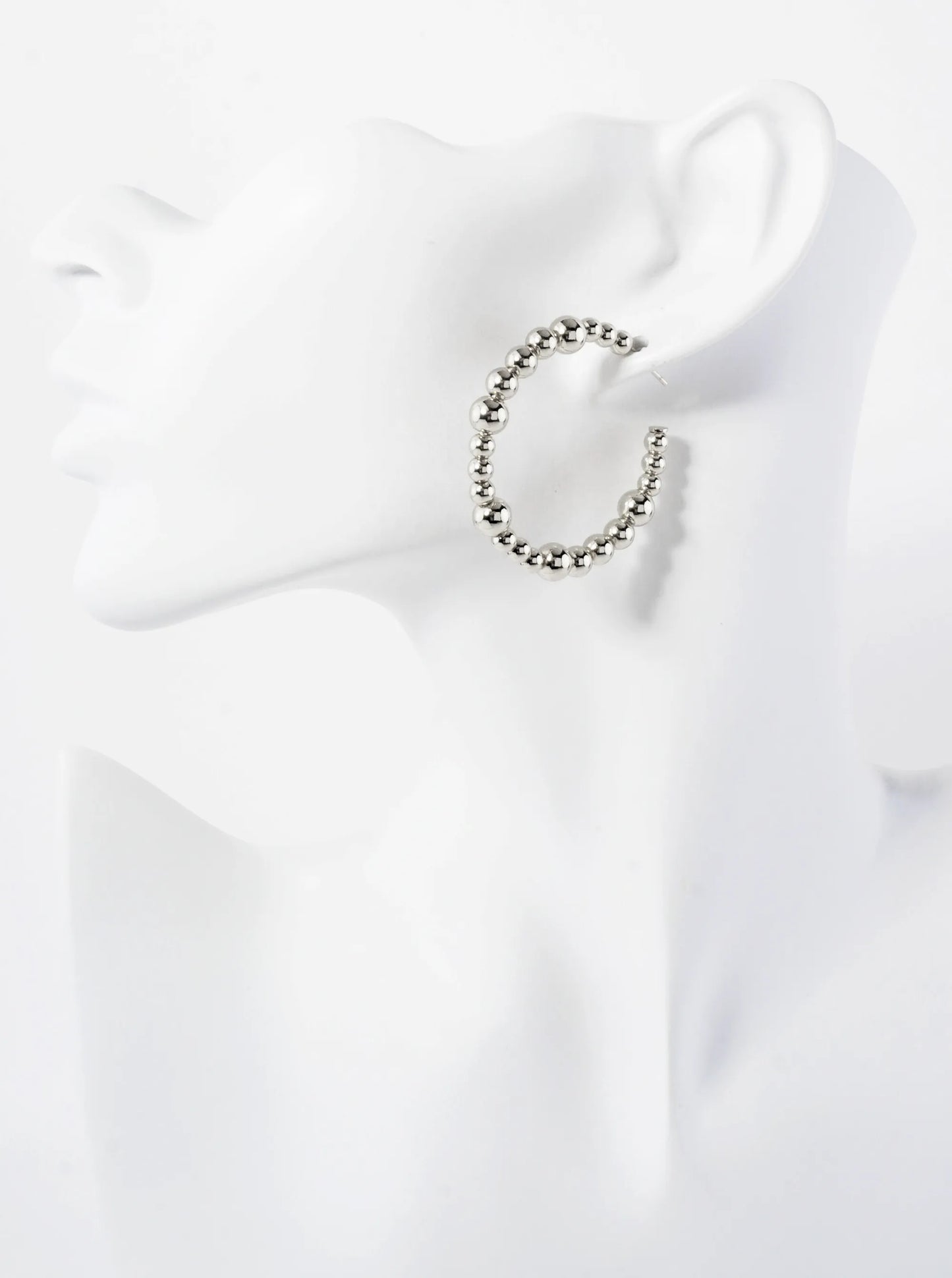 Polished Brass Ball-Beaded 14K-Gold-Dipped 30mm Open Hoop Earrings