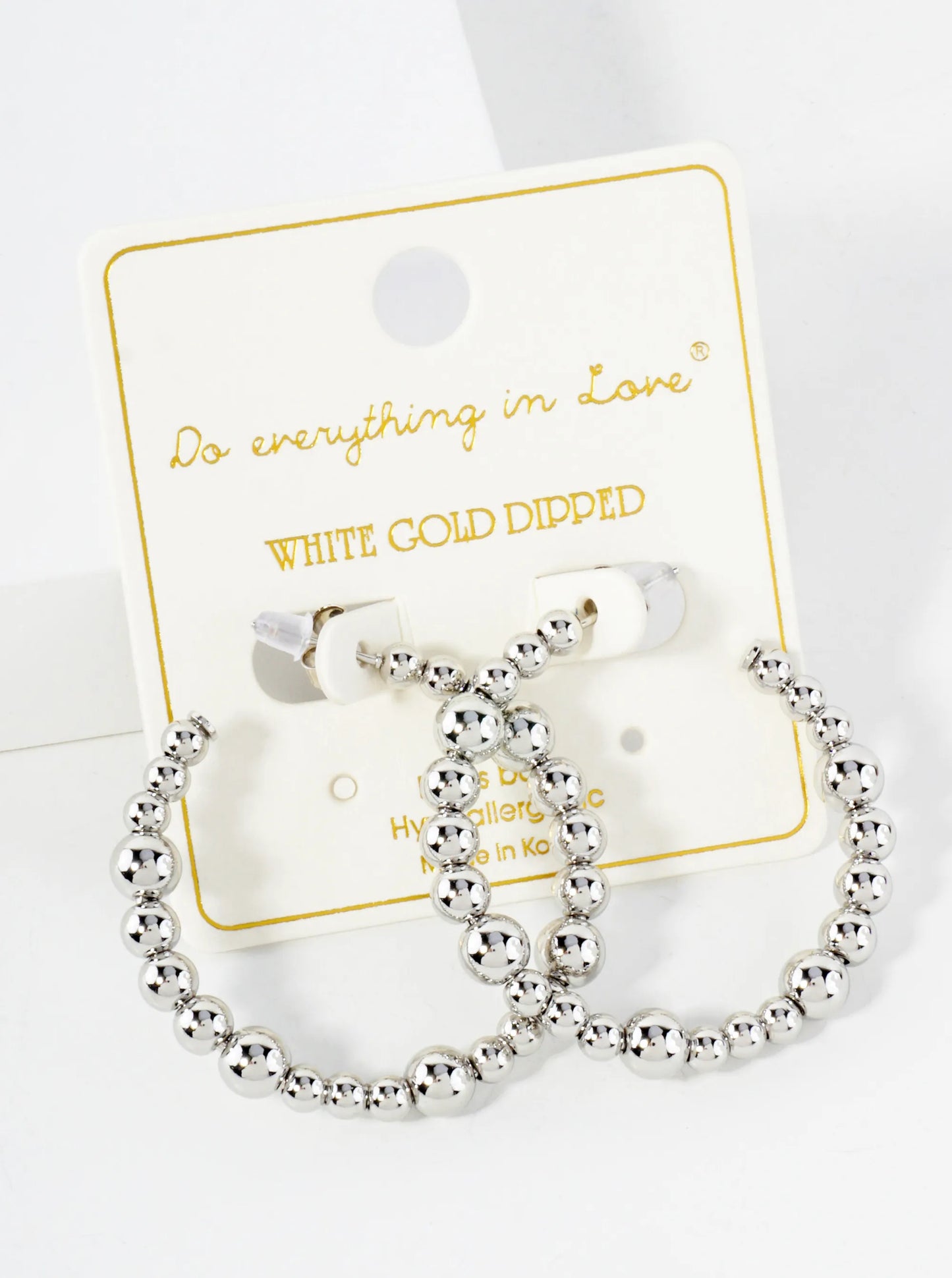 Polished Brass Ball-Beaded 14K-Gold-Dipped 30mm Open Hoop Earrings