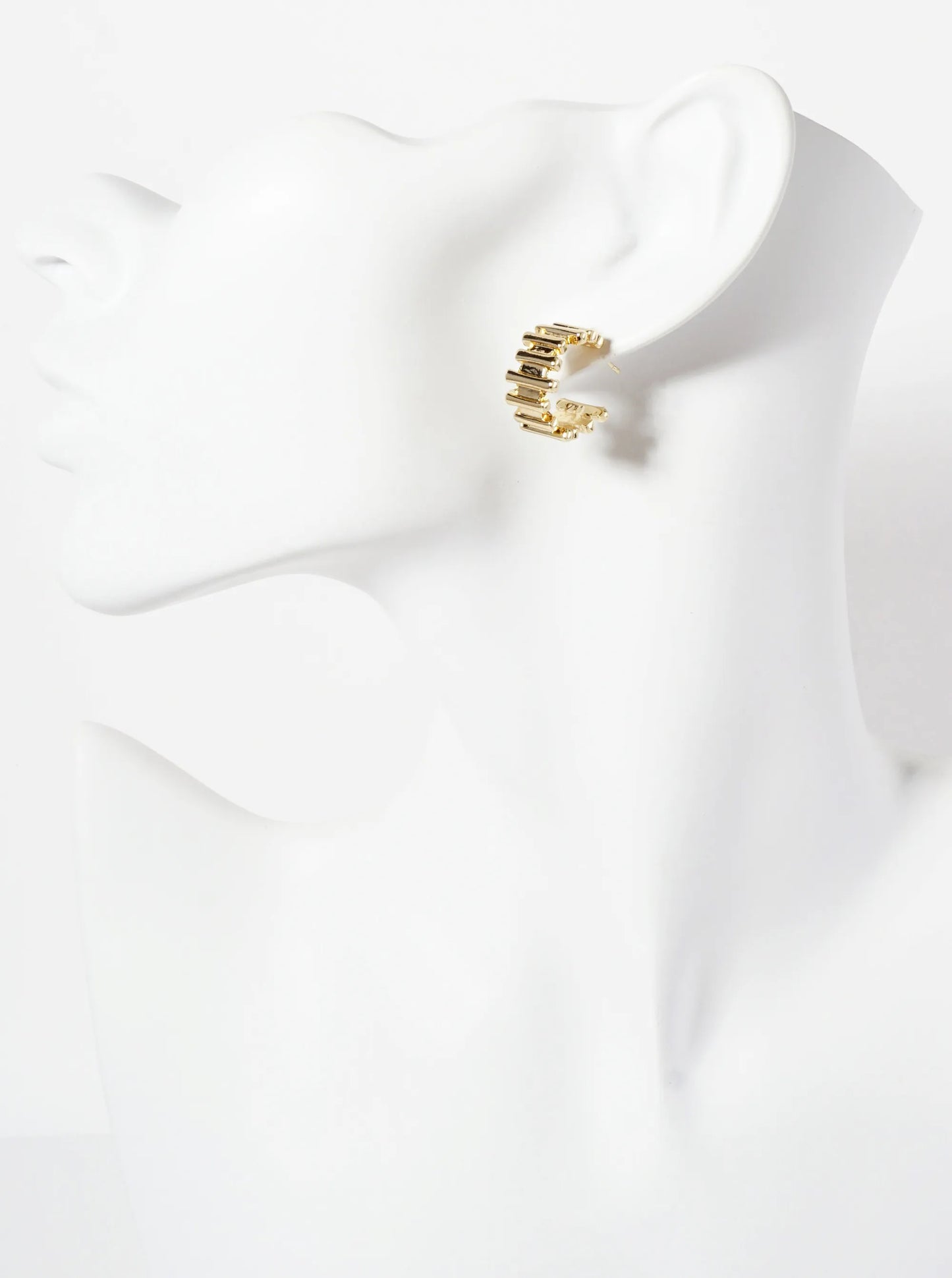 Polished Brass Bar-Texture 15mm 18K-Gold-Dipped Open Hoop Earrings