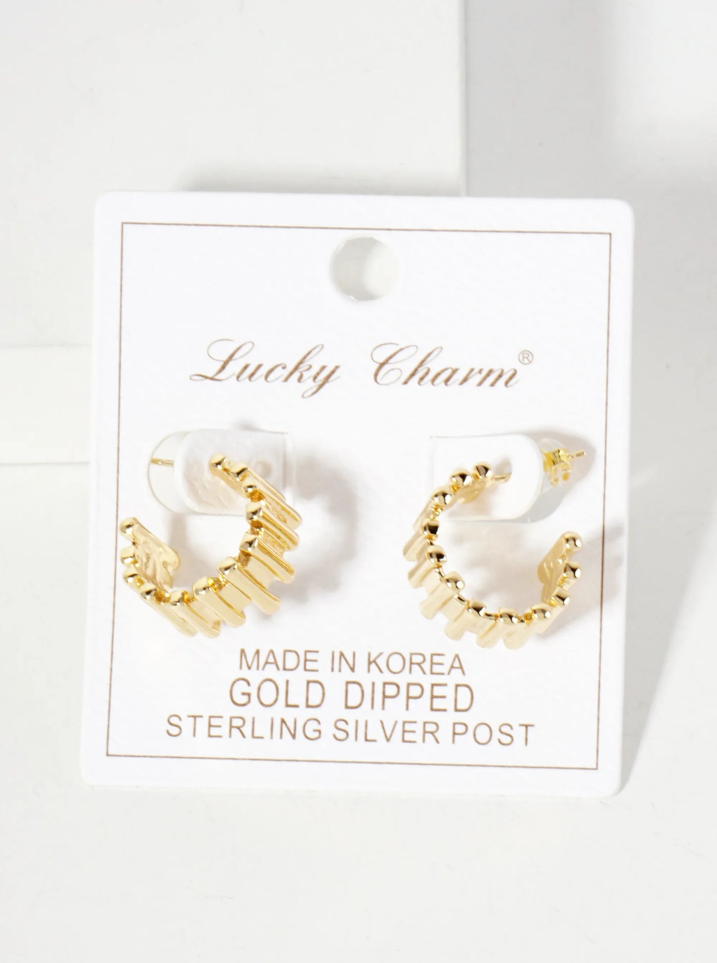 Polished Brass Bar-Texture 15mm 18K-Gold-Dipped Open Hoop Earrings