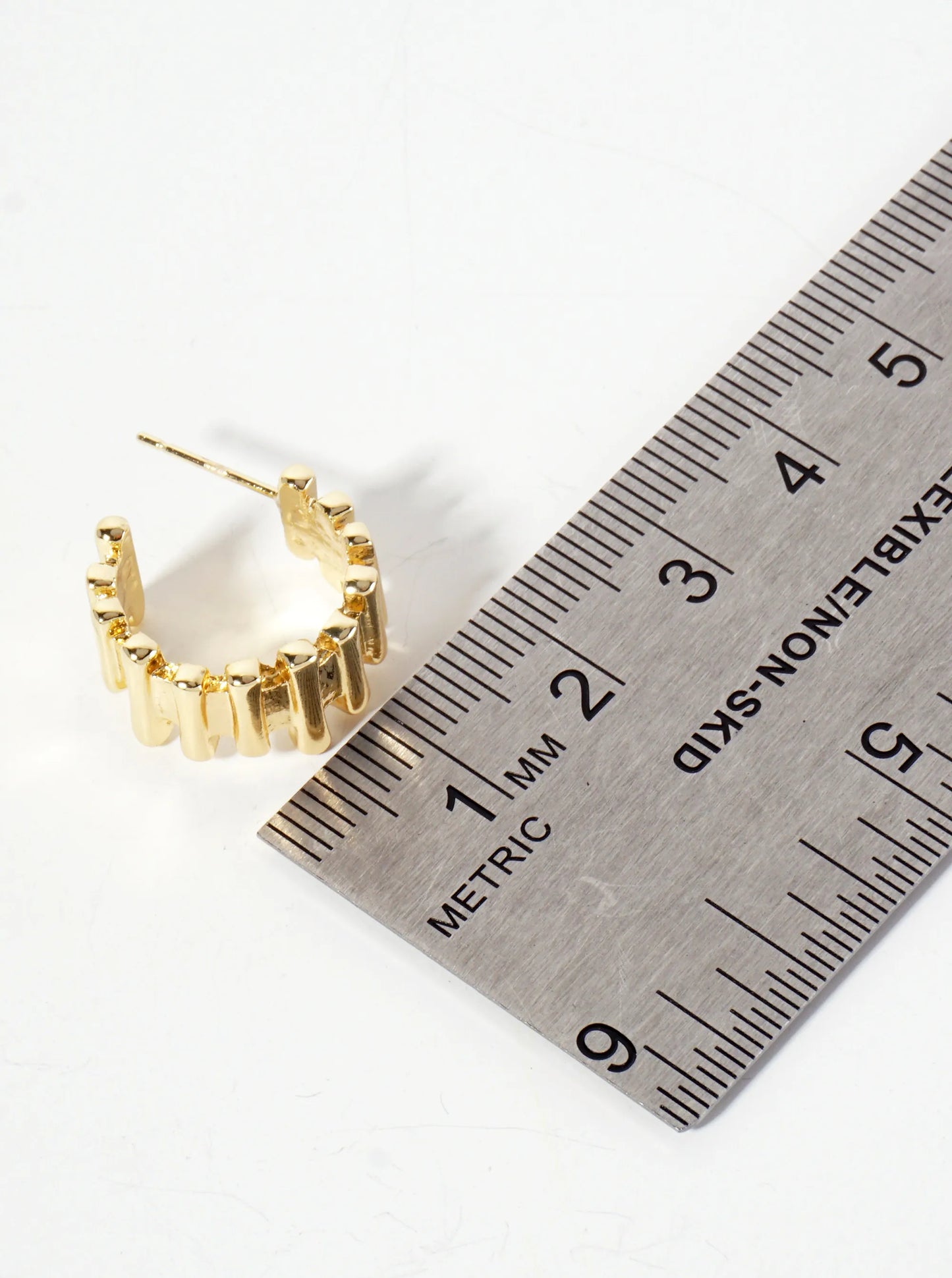 Polished Brass Bar-Texture 15mm 18K-Gold-Dipped Open Hoop Earrings