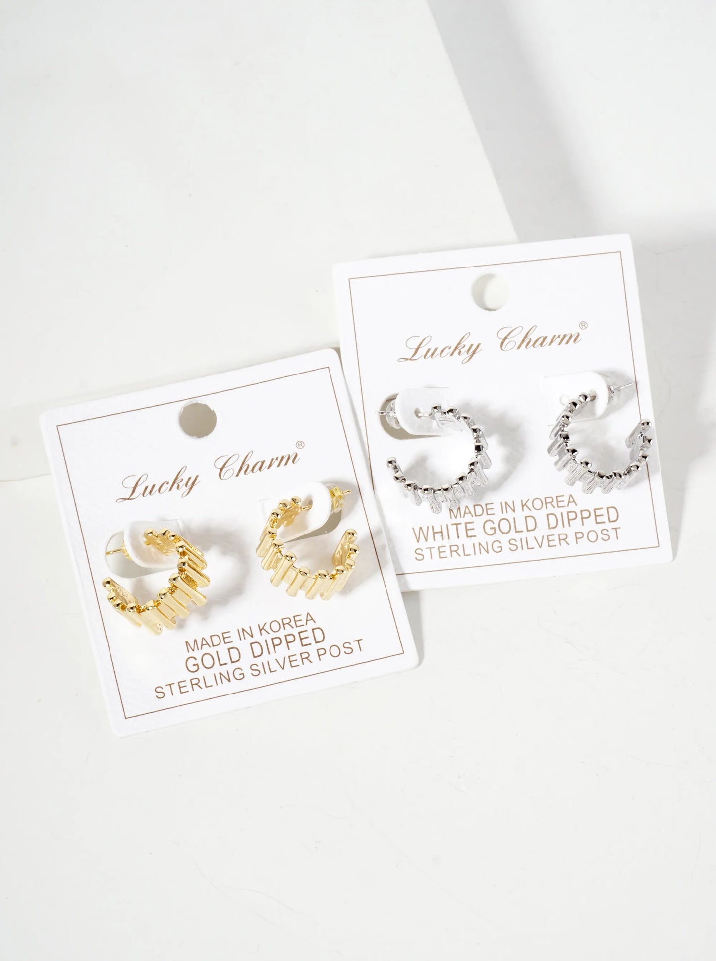 Polished Brass Bar-Texture 15mm 18K-Gold-Dipped Open Hoop Earrings