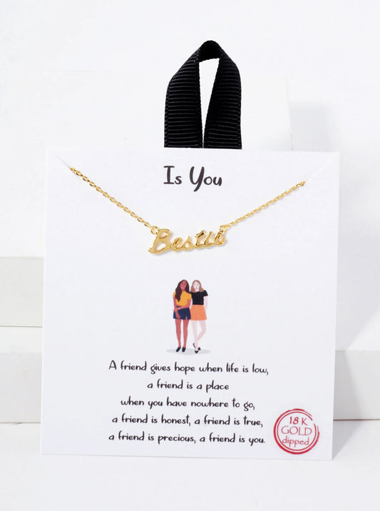 Polished Brass Bestie Word Pendant Hypoallergenic 18K-Gold-Dipped Station Necklace