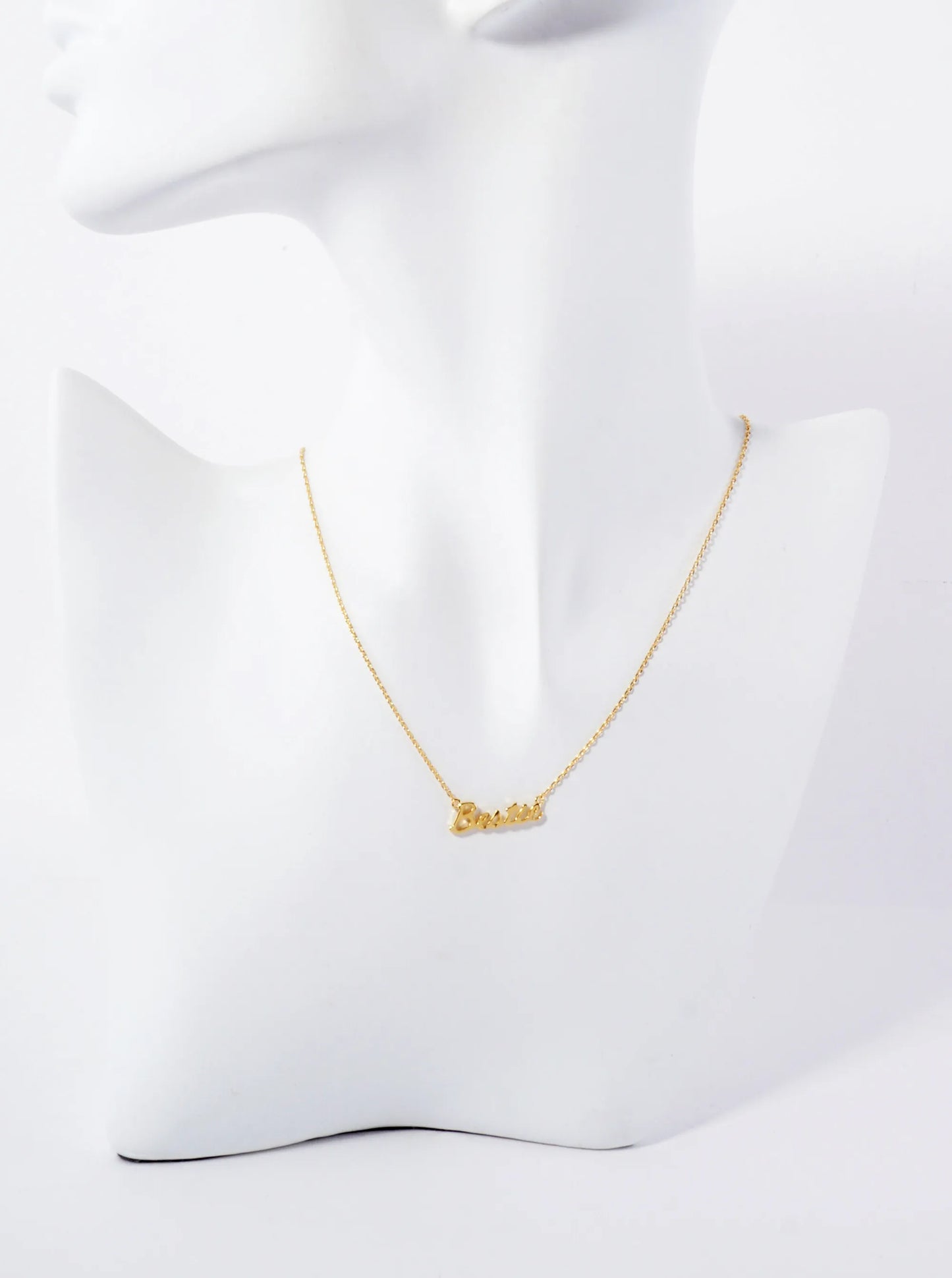 Polished Brass Bestie Word Pendant Hypoallergenic 18K-Gold-Dipped Station Necklace