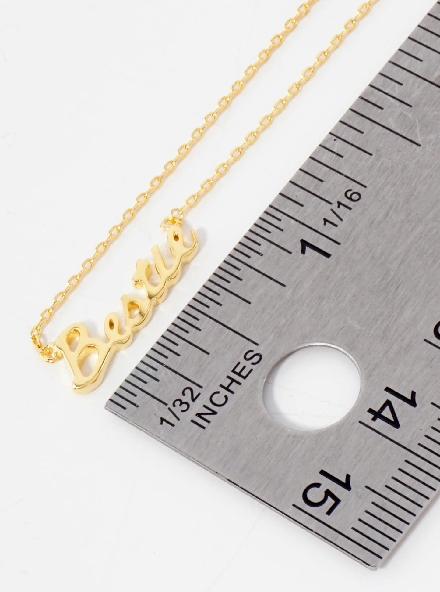Polished Brass Bestie Word Pendant Hypoallergenic 18K-Gold-Dipped Station Necklace