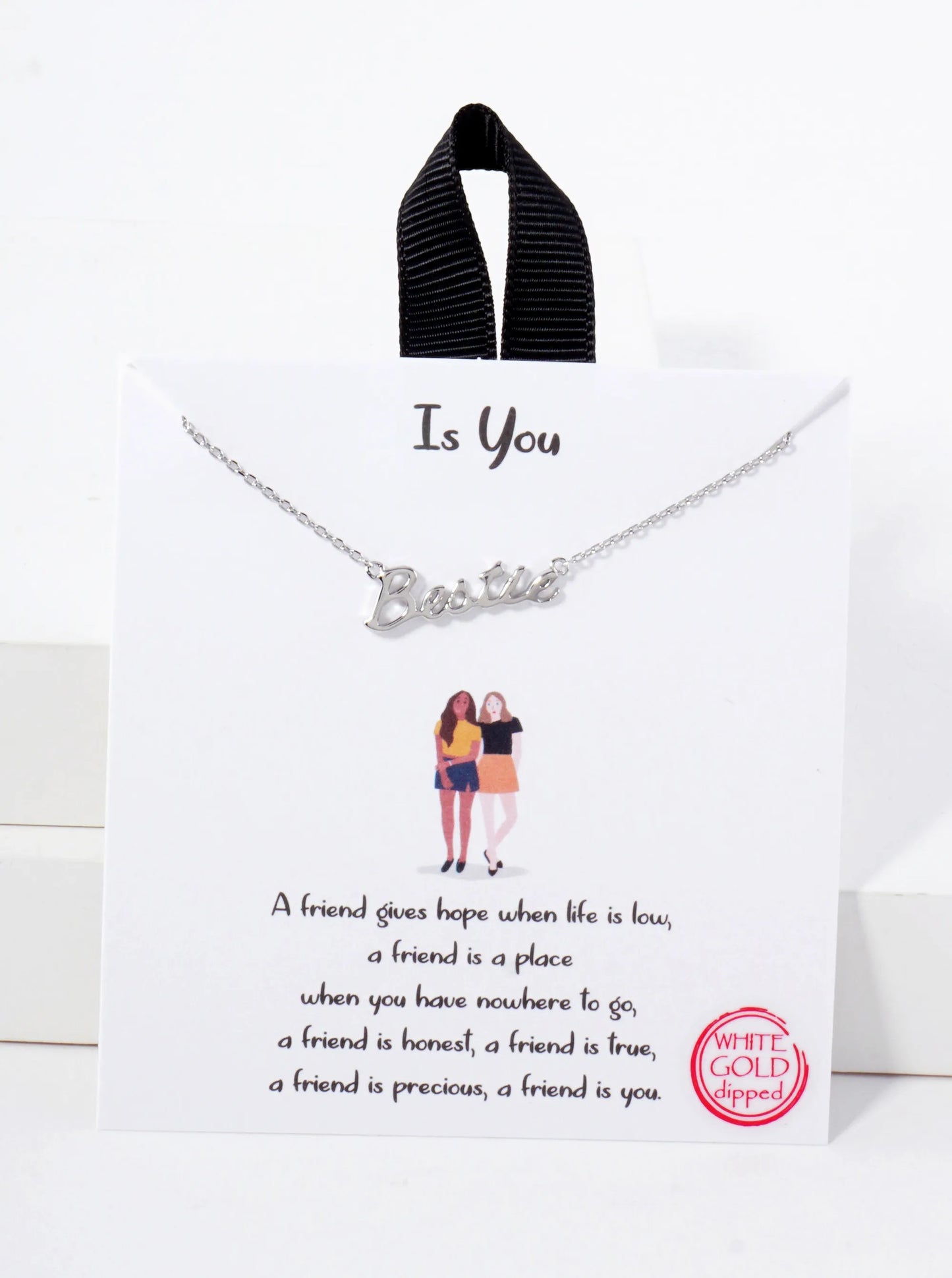 Polished Brass Bestie Word Pendant Hypoallergenic 18K-Gold-Dipped Station Necklace