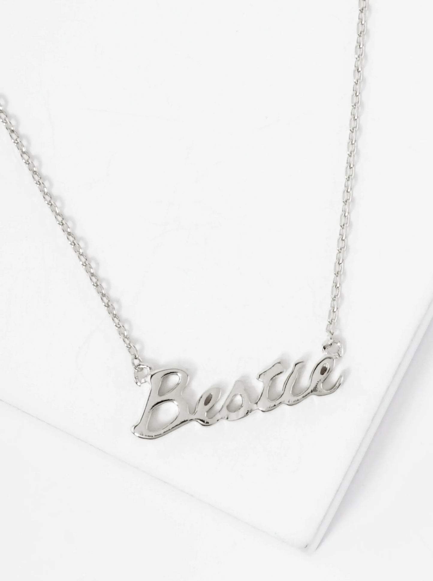 Polished Brass Bestie Word Pendant Hypoallergenic 18K-Gold-Dipped Station Necklace