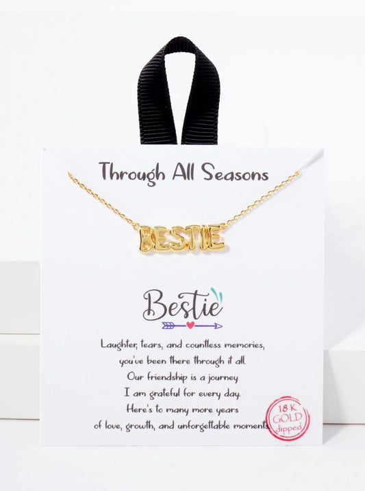 Polished Brass Bestie Word Pendant Hypoallergenic 18K-Gold-Dipped Station Necklace