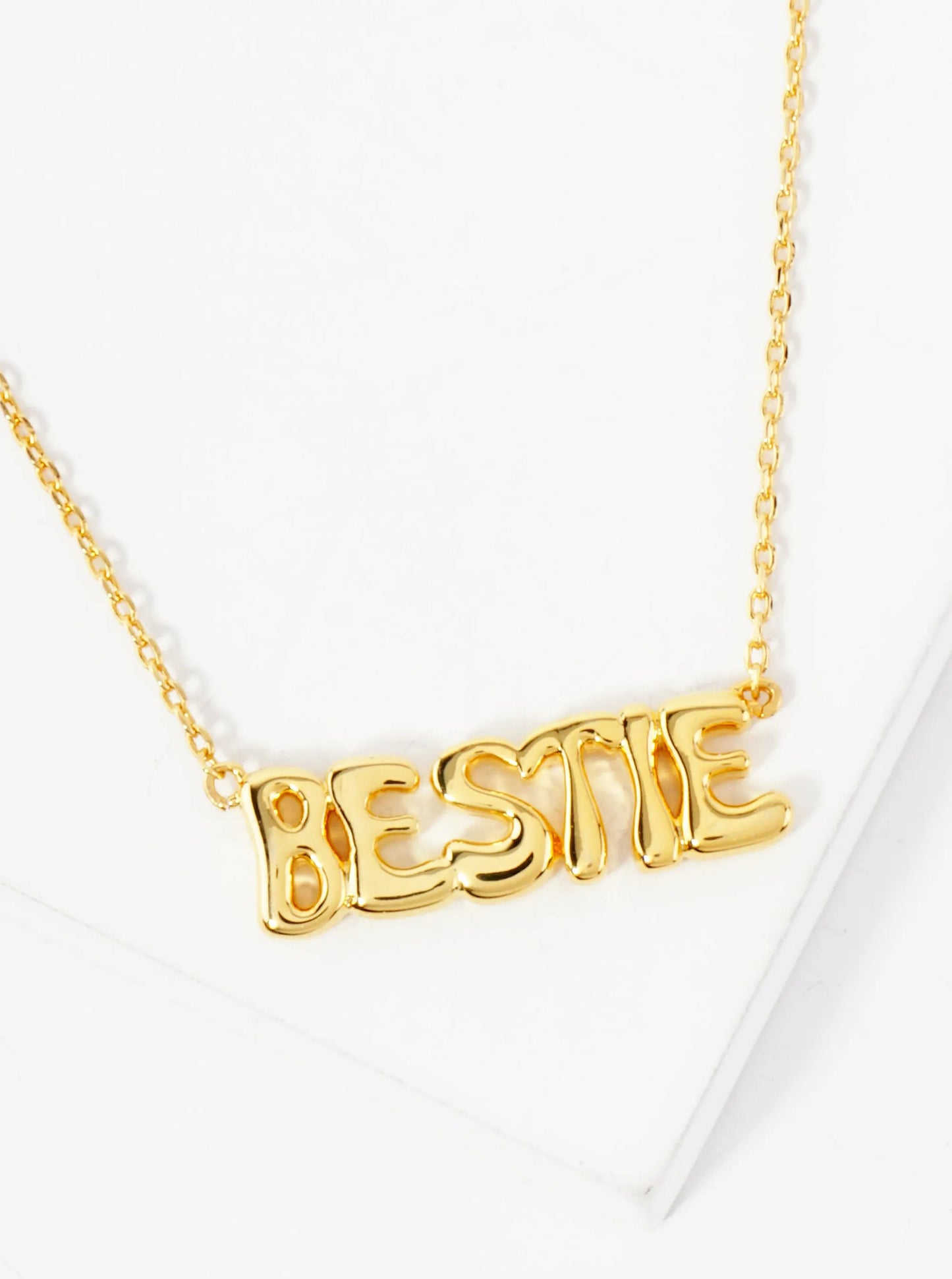 Polished Brass Bestie Word Pendant Hypoallergenic 18K-Gold-Dipped Station Necklace