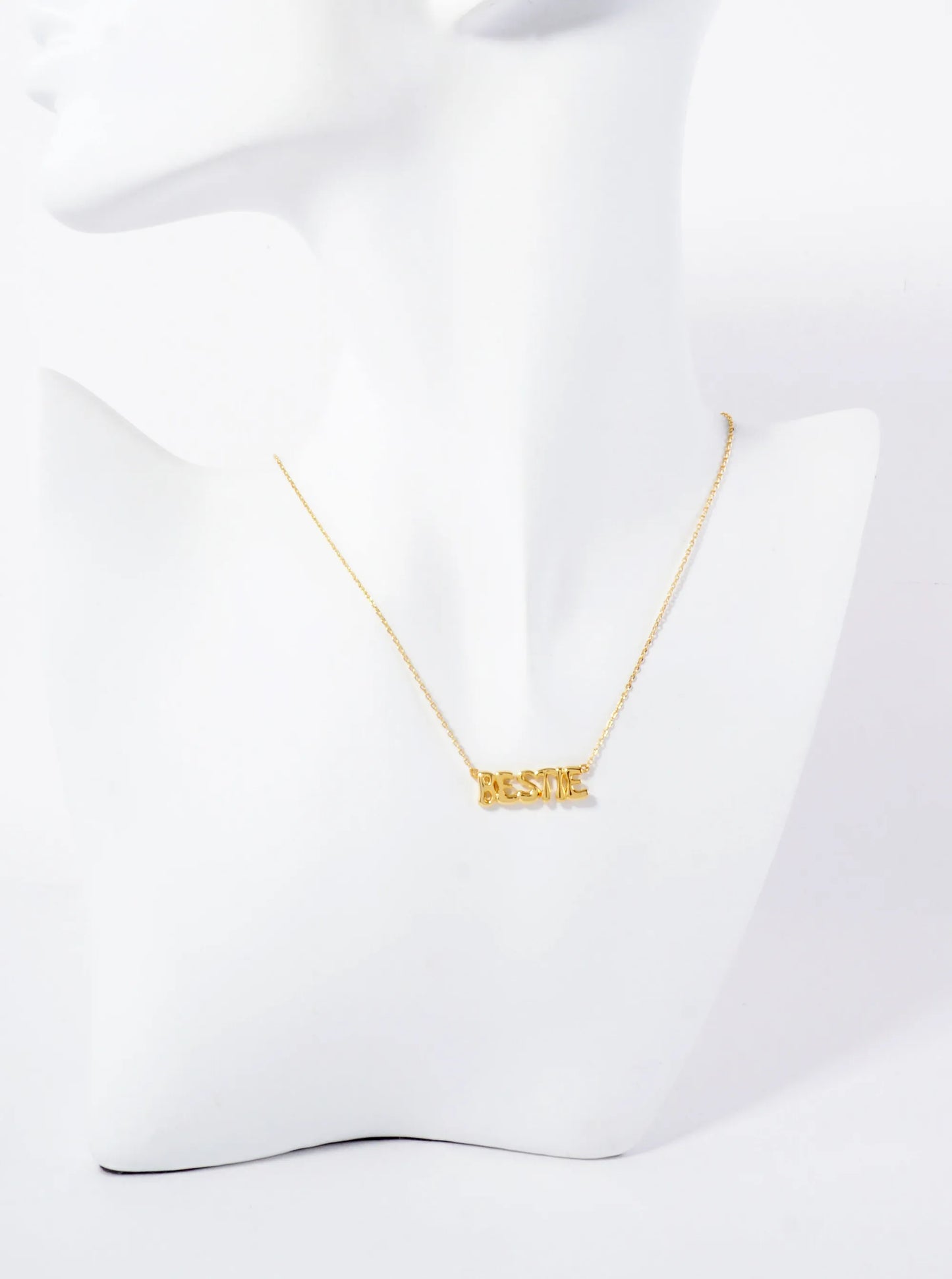 Polished Brass Bestie Word Pendant Hypoallergenic 18K-Gold-Dipped Station Necklace
