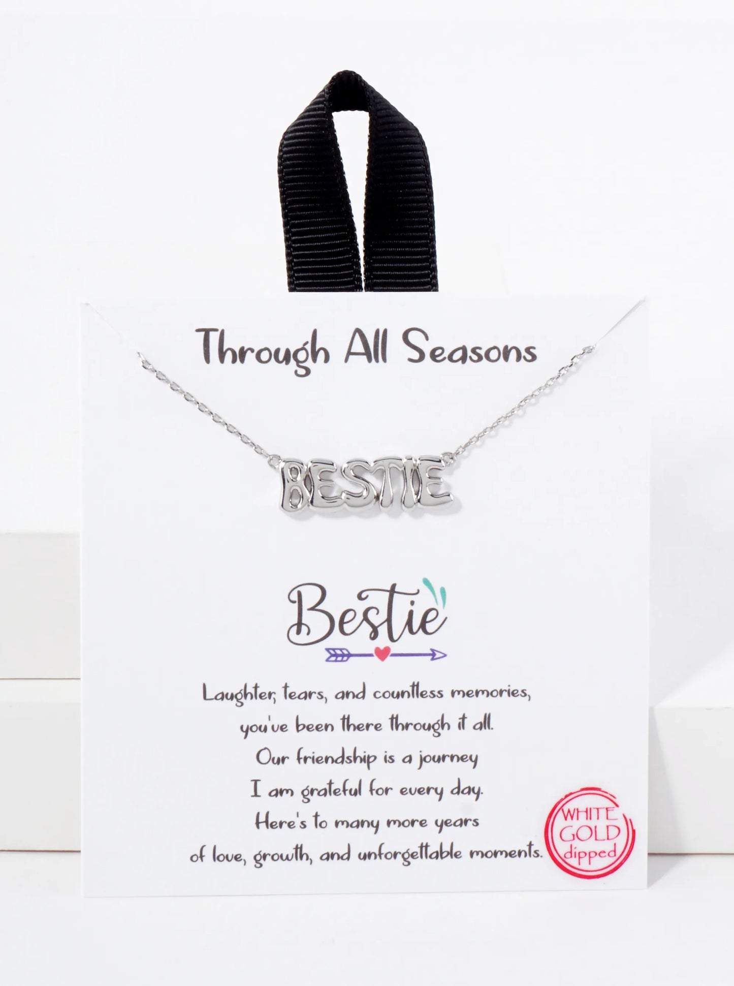 Polished Brass Bestie Word Pendant Hypoallergenic 18K-Gold-Dipped Station Necklace