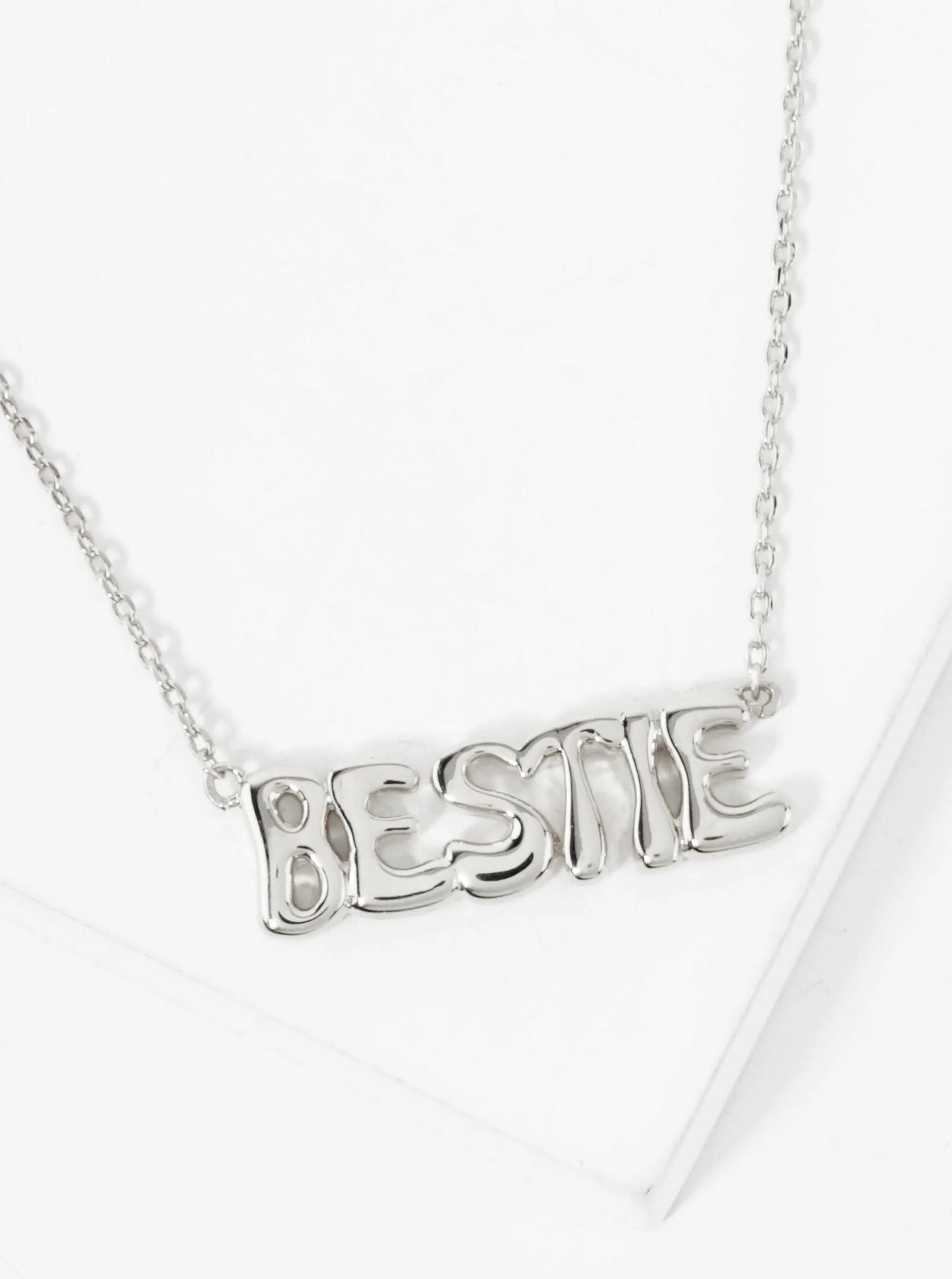 Polished Brass Bestie Word Pendant Hypoallergenic 18K-Gold-Dipped Station Necklace