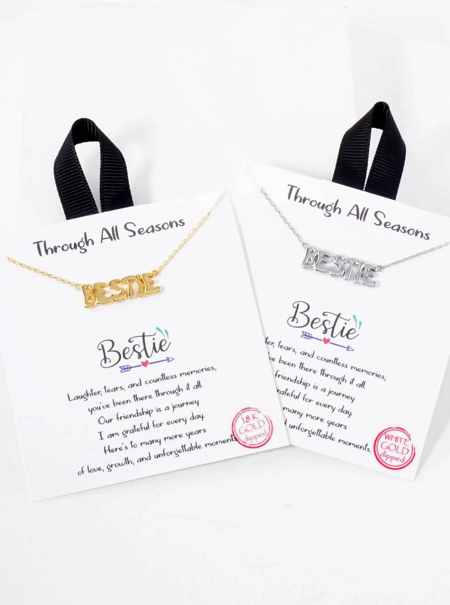Polished Brass Bestie Word Pendant Hypoallergenic 18K-Gold-Dipped Station Necklace
