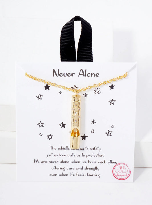 Polished Brass CZ Pave Safety Whistle Pendant Hypoallergenic 18K-Gold-Dipped Necklace