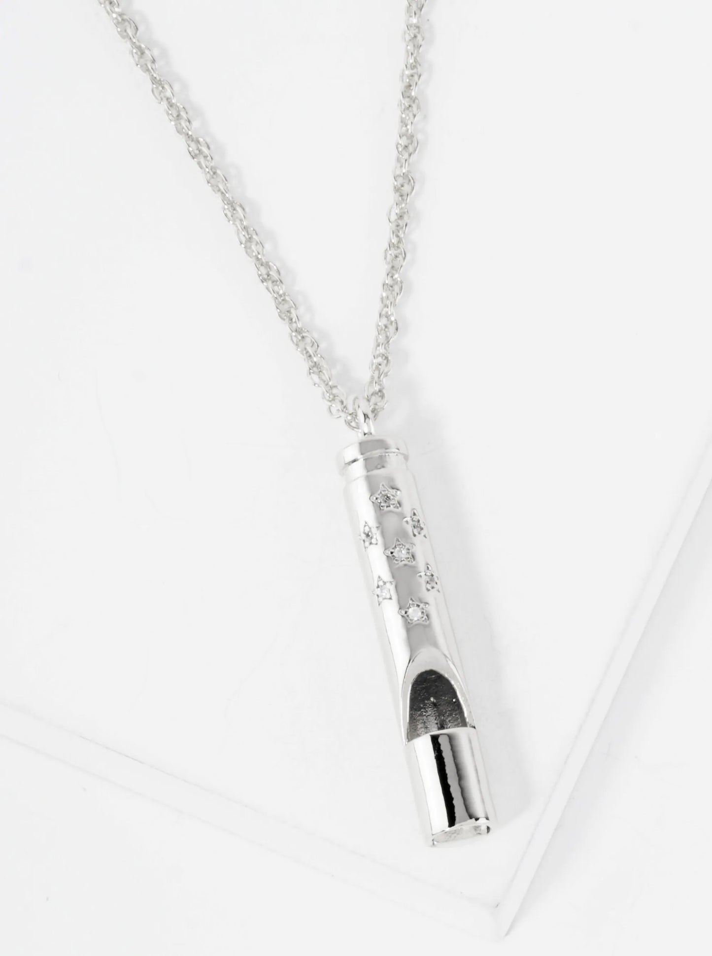 Polished Brass CZ Pave Safety Whistle Pendant Hypoallergenic 18K-Gold-Dipped Necklace