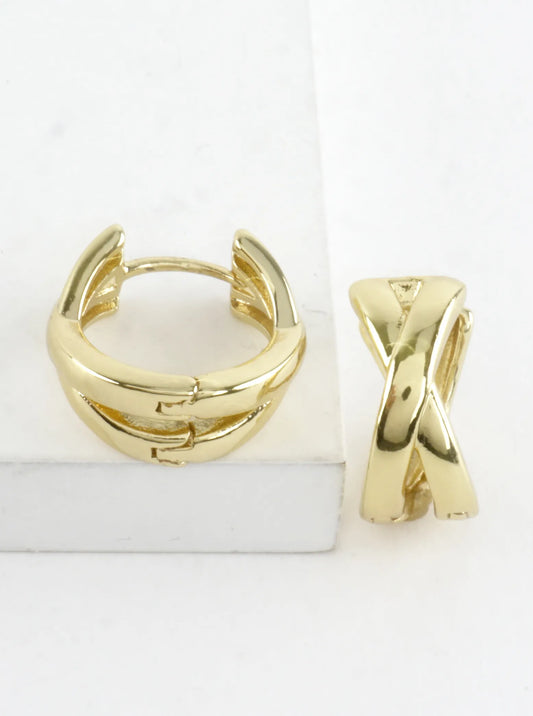 Polished Brass Crossover X Huggie Hoop Earrings