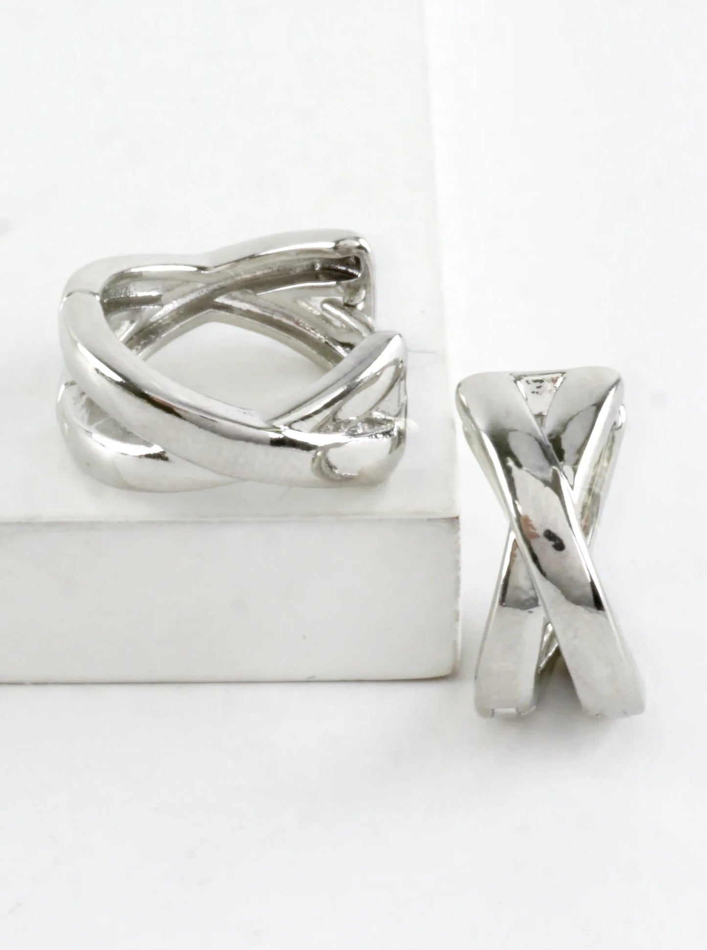 Polished Brass Crossover X Huggie Hoop Earrings