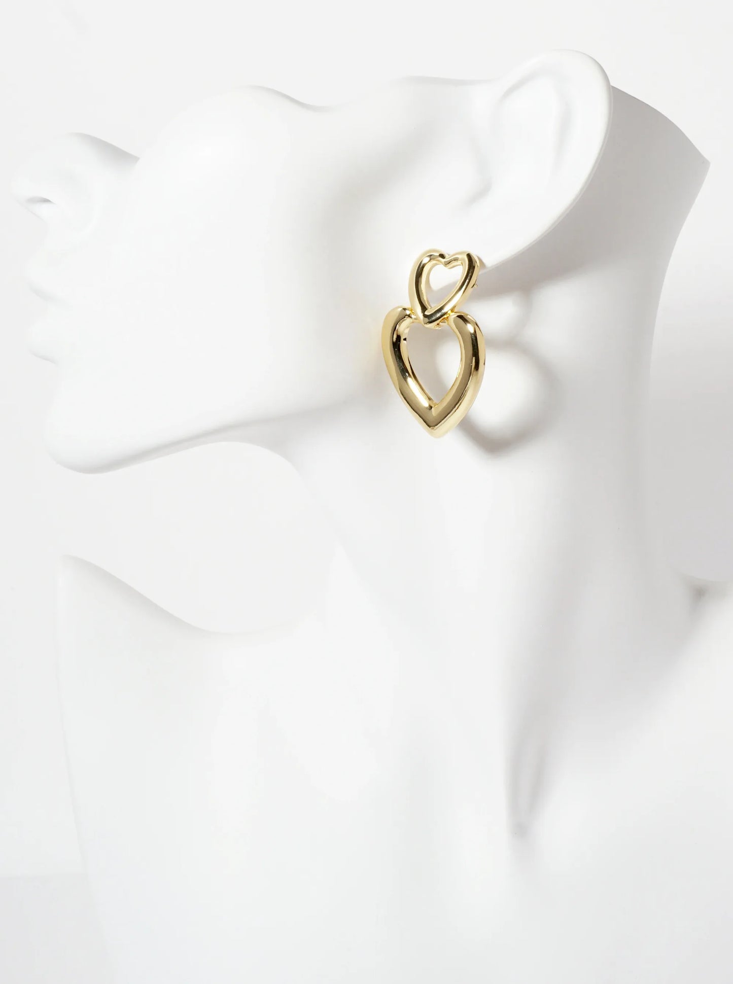 Polished Brass Cutout Double Heart Drop 18K-Gold-Dipped Dangle Earrings