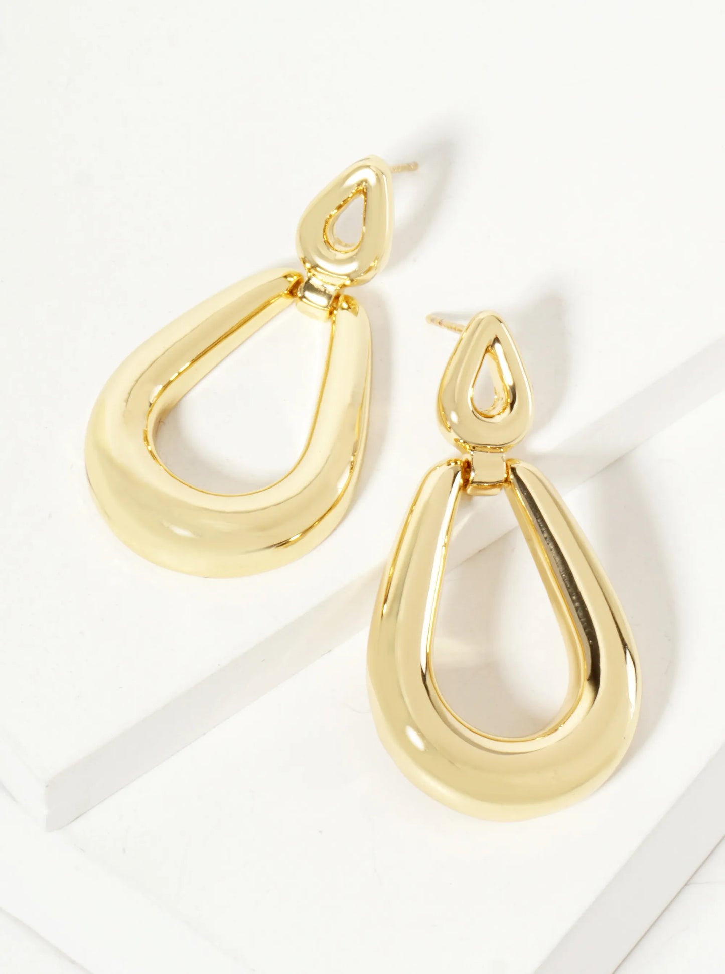 Polished Brass Cutout Double Teardrop 18K-Gold-Dipped Dangle Earrings