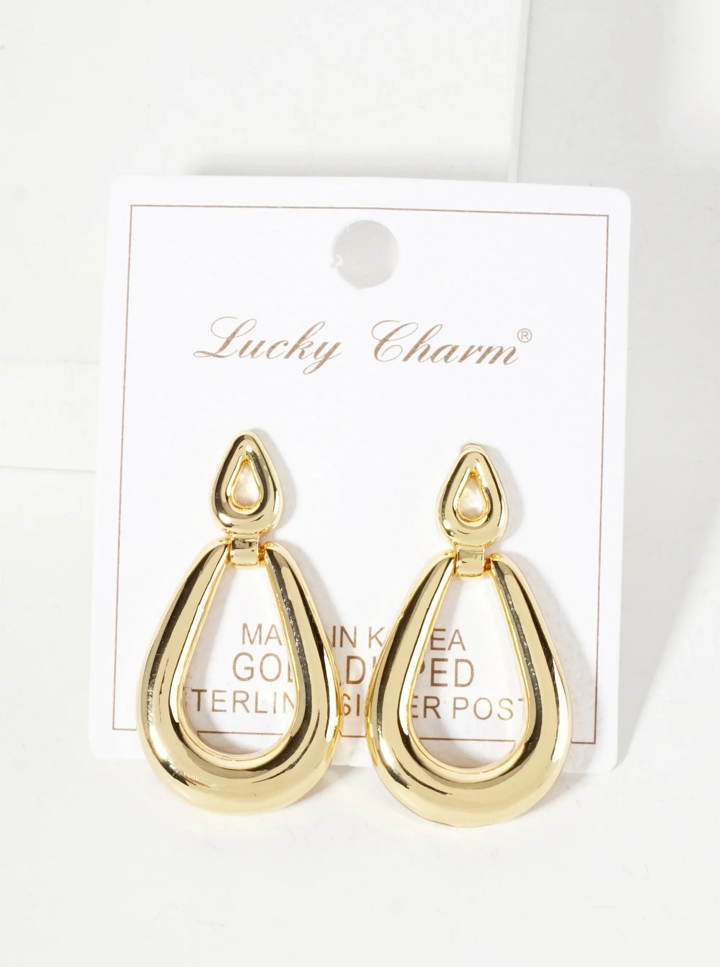 Polished Brass Cutout Double Teardrop 18K-Gold-Dipped Dangle Earrings