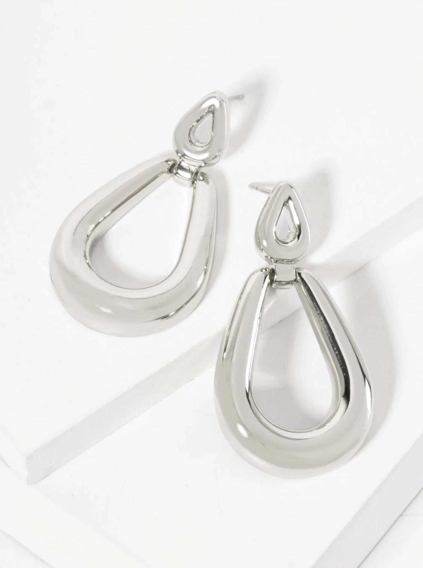 Polished Brass Cutout Double Teardrop 18K-Gold-Dipped Dangle Earrings