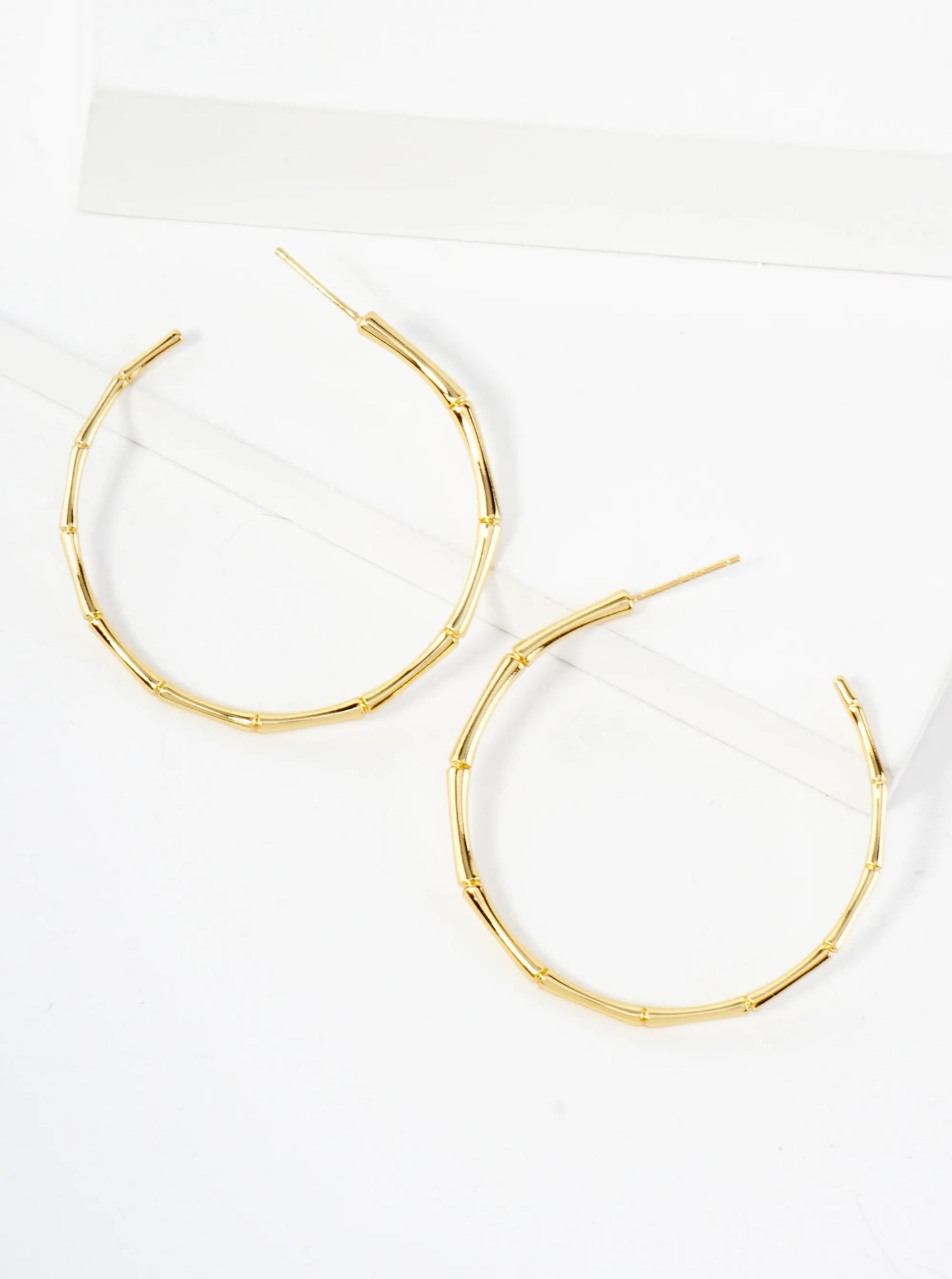 Polished Brass Delicate Bamboo Design 18K-Gold-Dipped 40mm Hoop Earrings