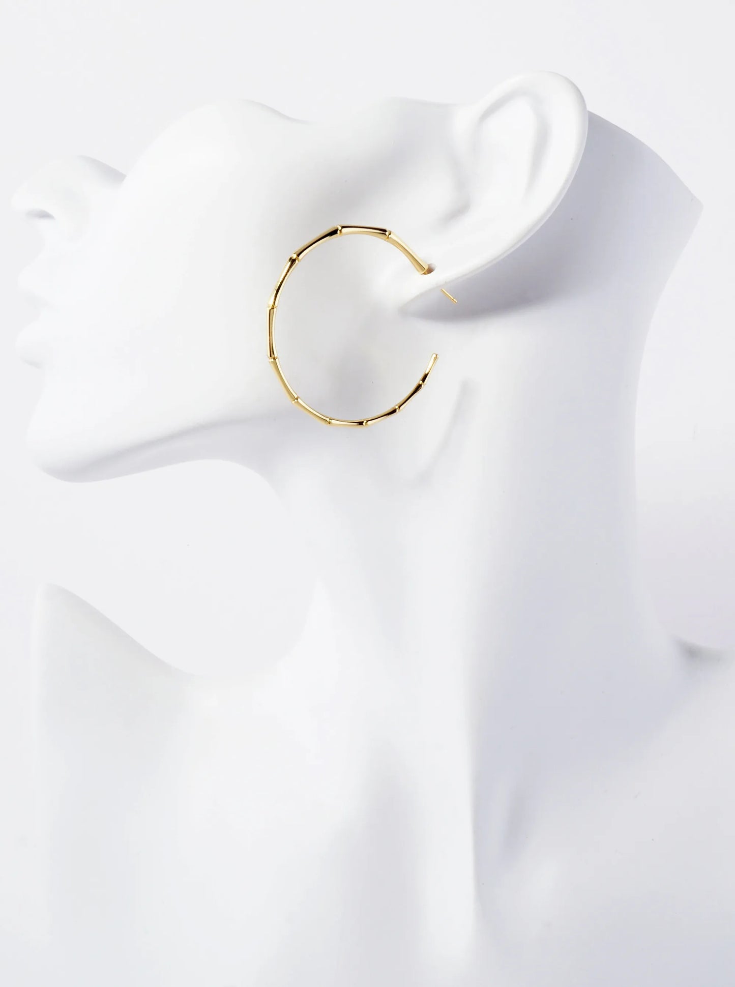 Polished Brass Delicate Bamboo Design 18K-Gold-Dipped 40mm Hoop Earrings