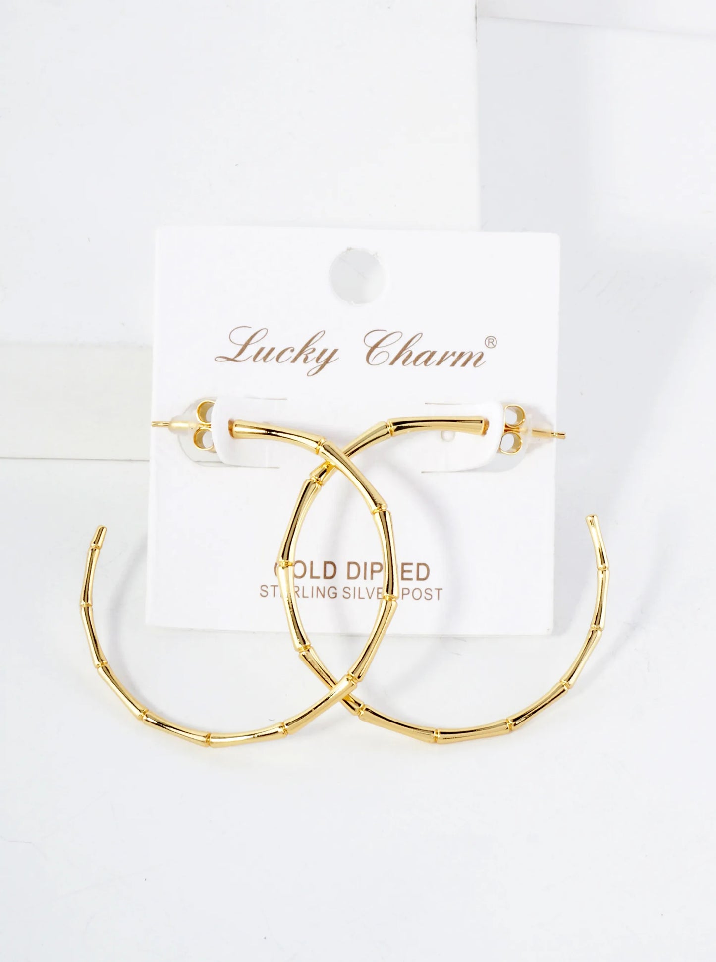 Polished Brass Delicate Bamboo Design 18K-Gold-Dipped 40mm Hoop Earrings