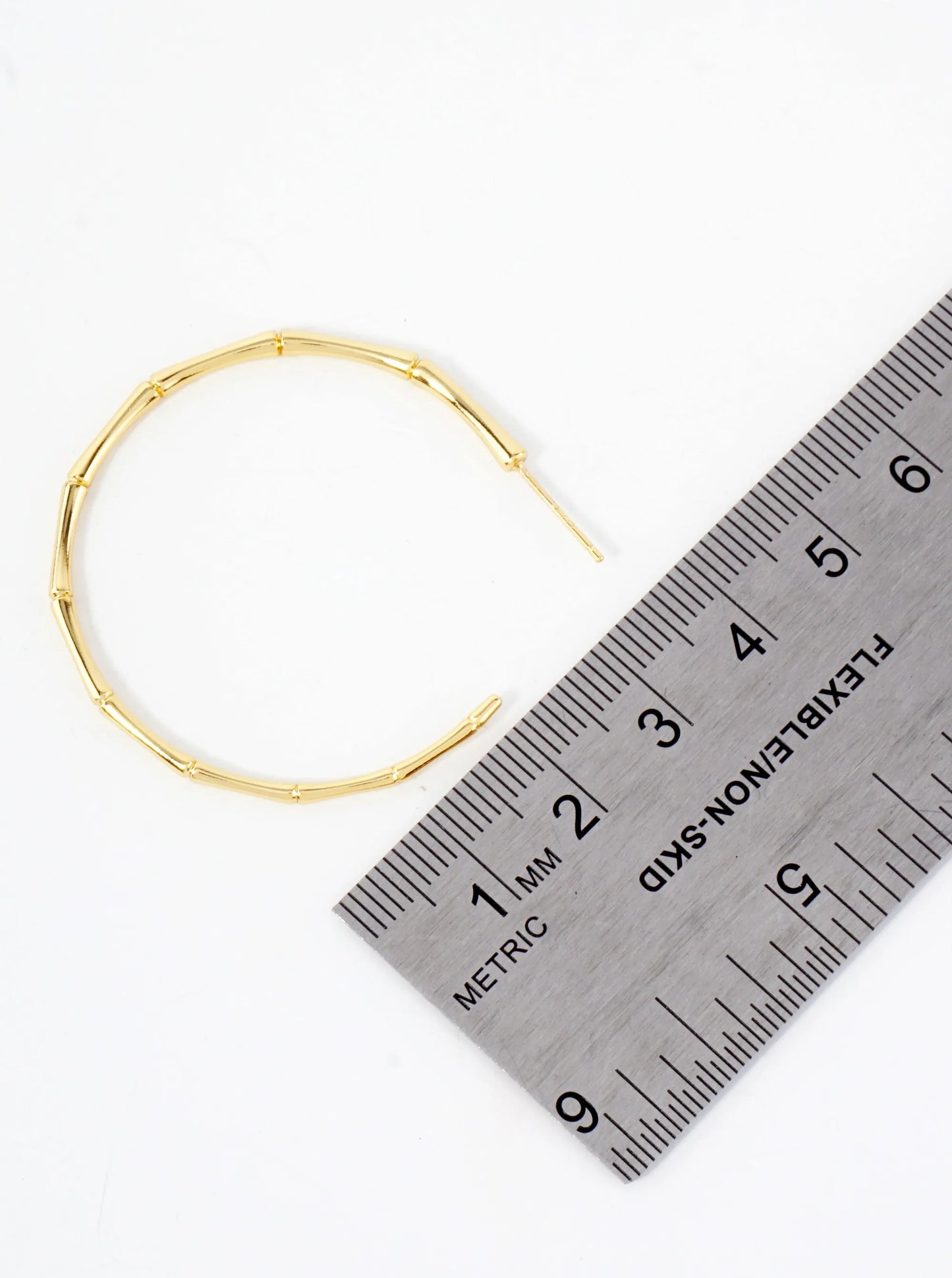 Polished Brass Delicate Bamboo Design 18K-Gold-Dipped 40mm Hoop Earrings