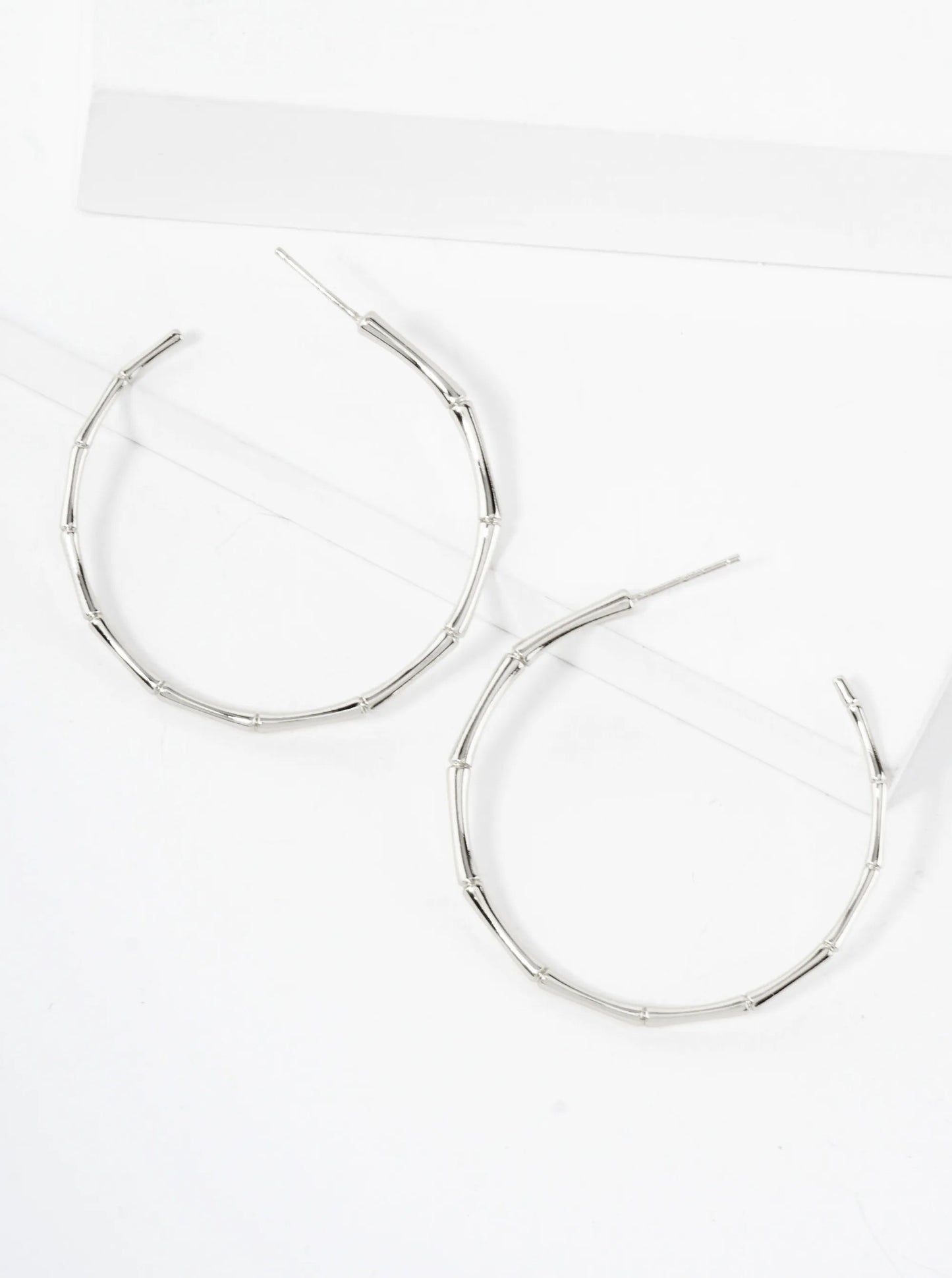Polished Brass Delicate Bamboo Design 18K-Gold-Dipped 40mm Hoop Earrings