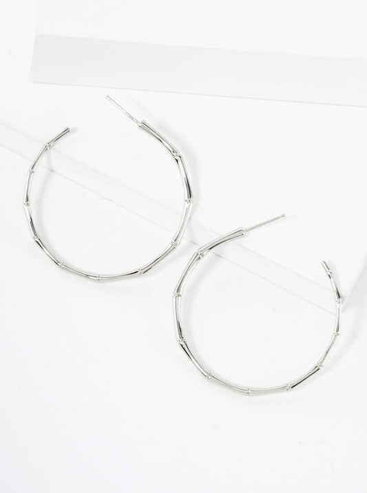 Polished Brass Delicate Bamboo Design 18K-Gold-Dipped 40mm Hoop Earrings