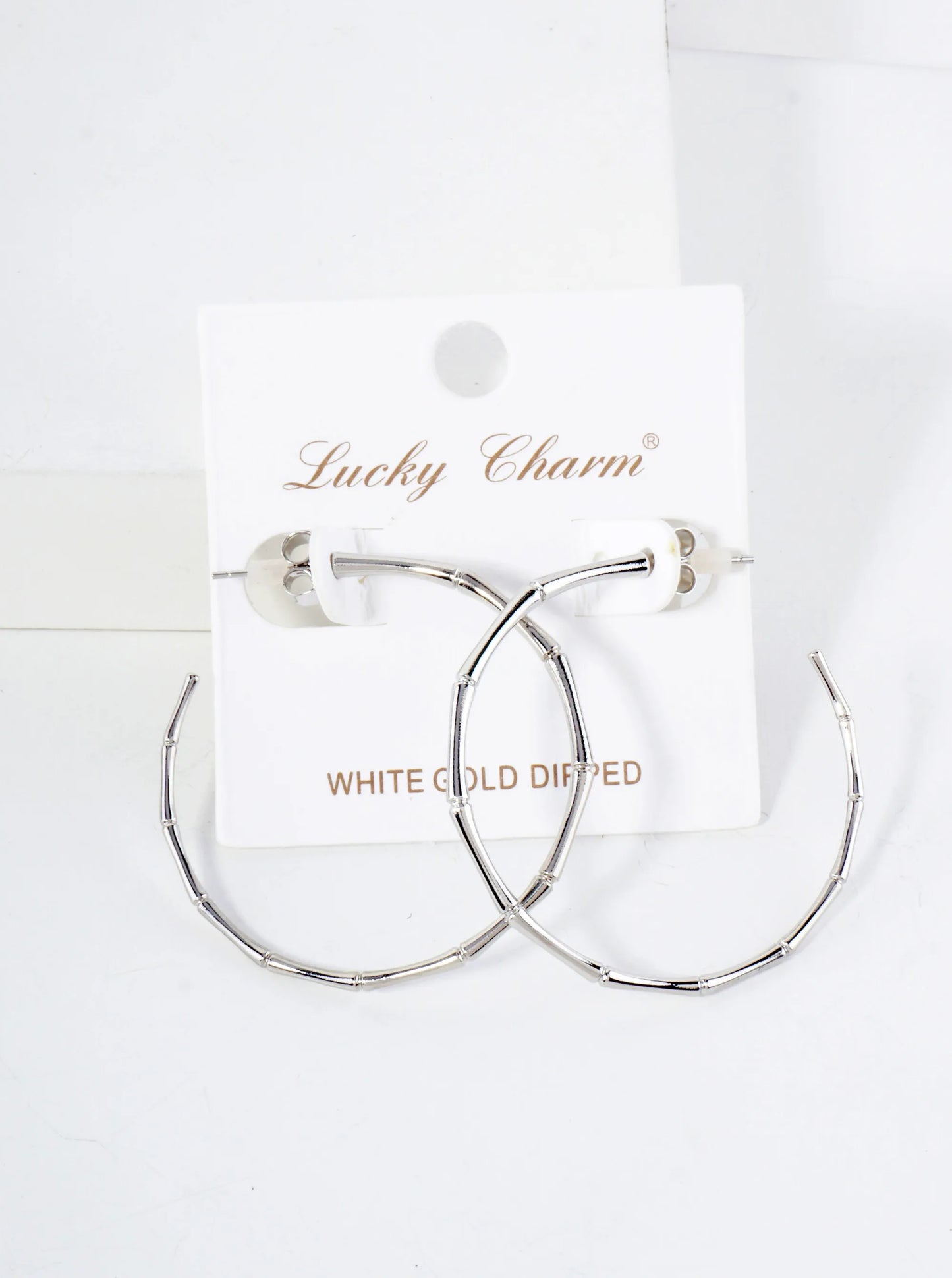 Polished Brass Delicate Bamboo Design 18K-Gold-Dipped 40mm Hoop Earrings
