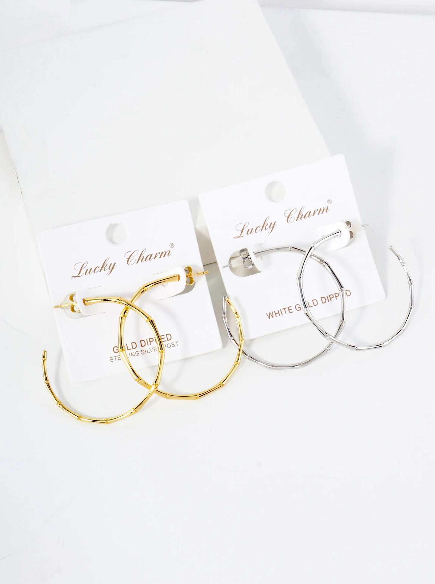 Polished Brass Delicate Bamboo Design 18K-Gold-Dipped 40mm Hoop Earrings