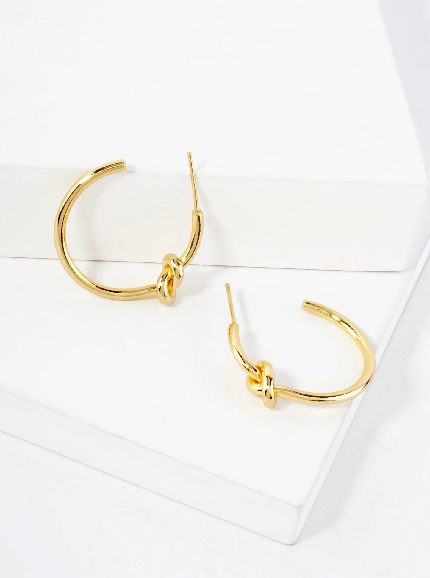 Polished Brass Delicate Knot Accent 18K-Gold-Dipped 25mm Hoop Earrings