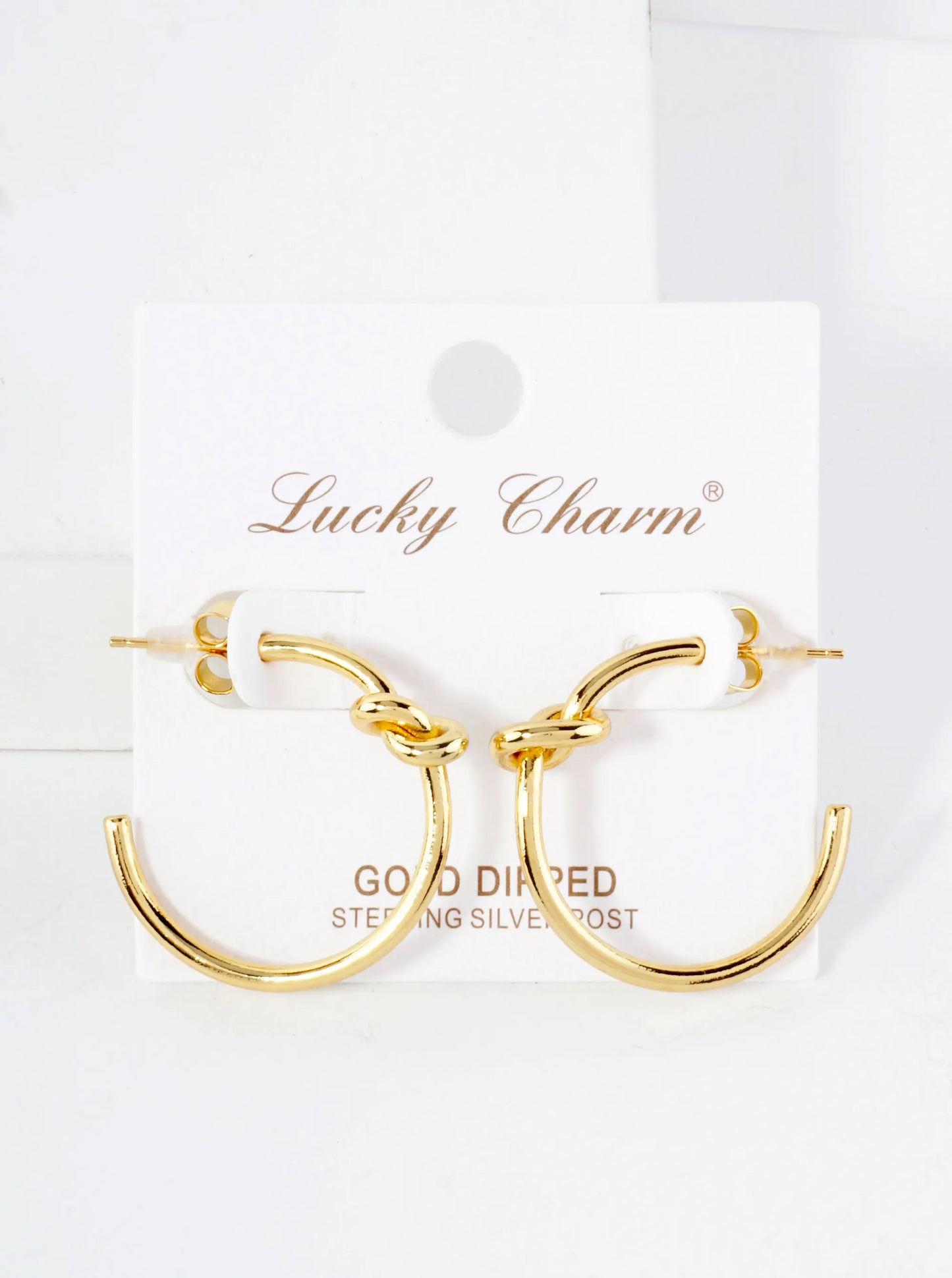 Polished Brass Delicate Knot Accent 18K-Gold-Dipped 25mm Hoop Earrings
