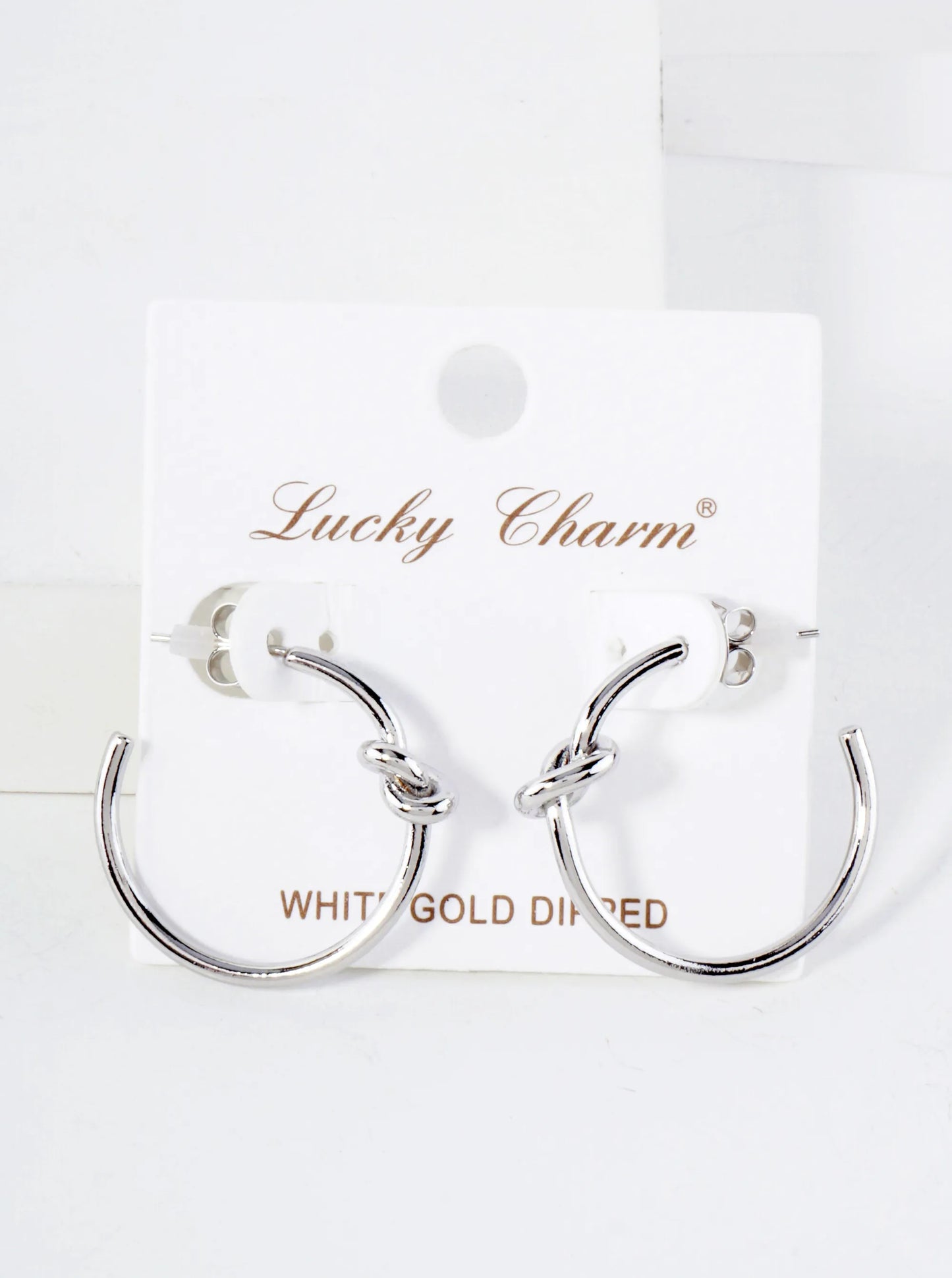 Polished Brass Delicate Knot Accent 18K-Gold-Dipped 25mm Hoop Earrings