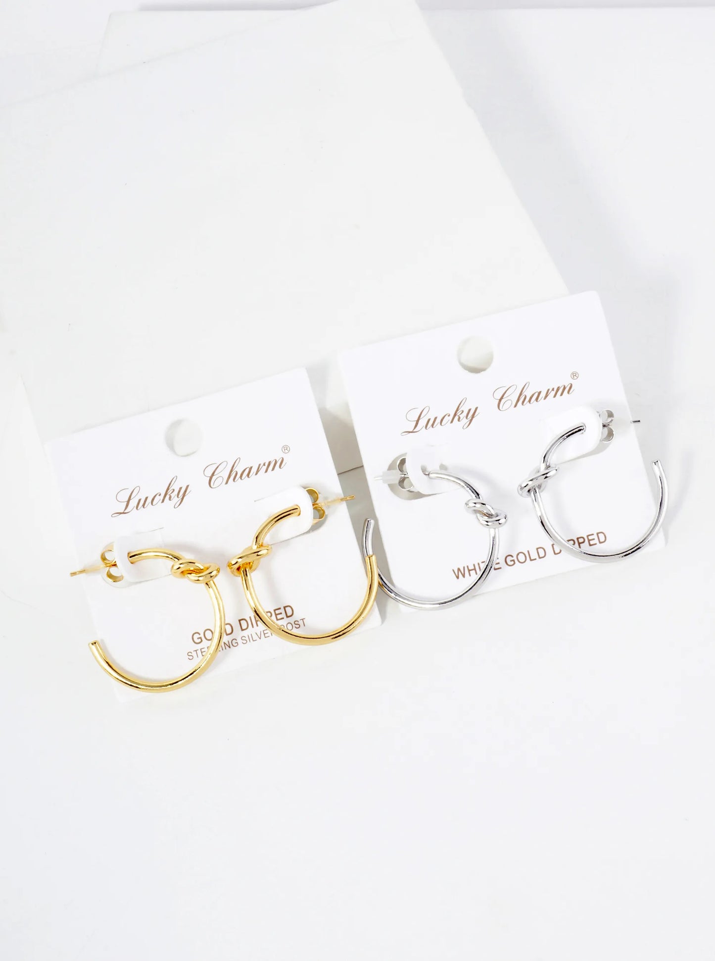 Polished Brass Delicate Knot Accent 18K-Gold-Dipped 25mm Hoop Earrings