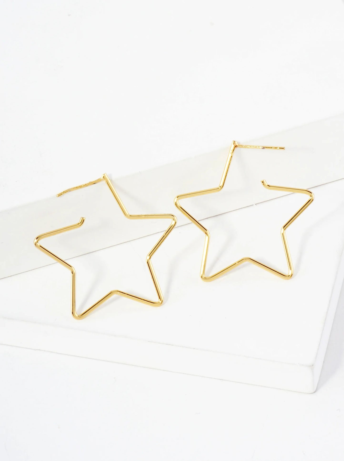 Polished Brass Delicate Star-Shaped 18K-Gold-Dipped 30mm Hoop Earrings