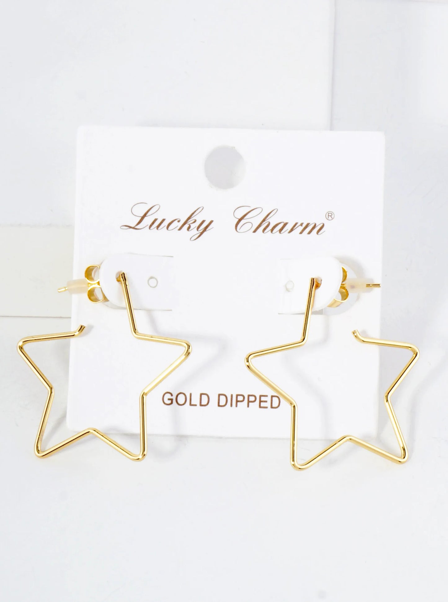 Polished Brass Delicate Star-Shaped 18K-Gold-Dipped 30mm Hoop Earrings