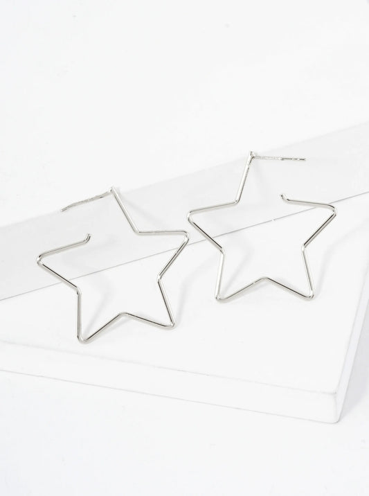 Polished Brass Delicate Star-Shaped 18K-Gold-Dipped 30mm Hoop Earrings