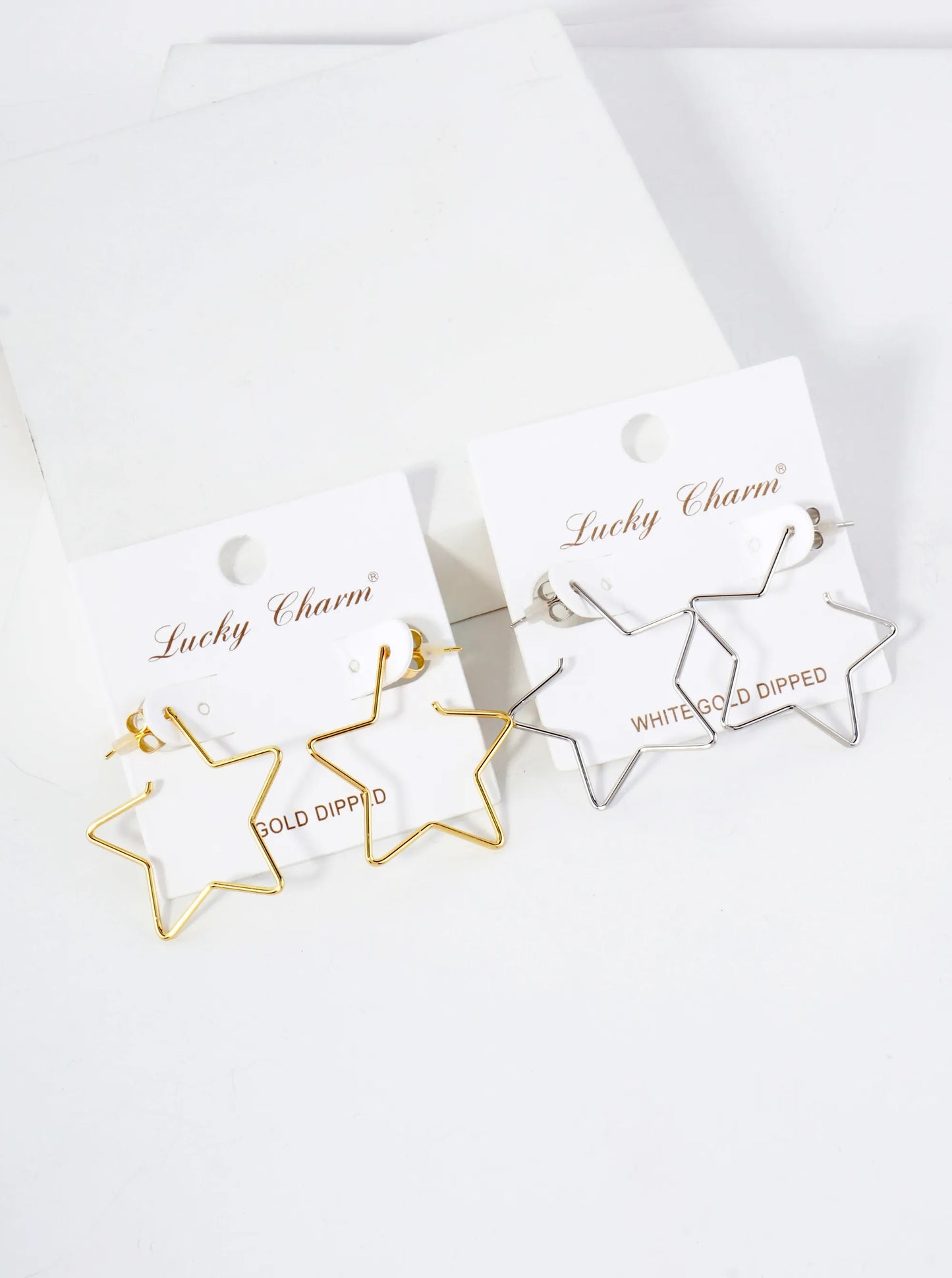 Polished Brass Delicate Star-Shaped 18K-Gold-Dipped 30mm Hoop Earrings