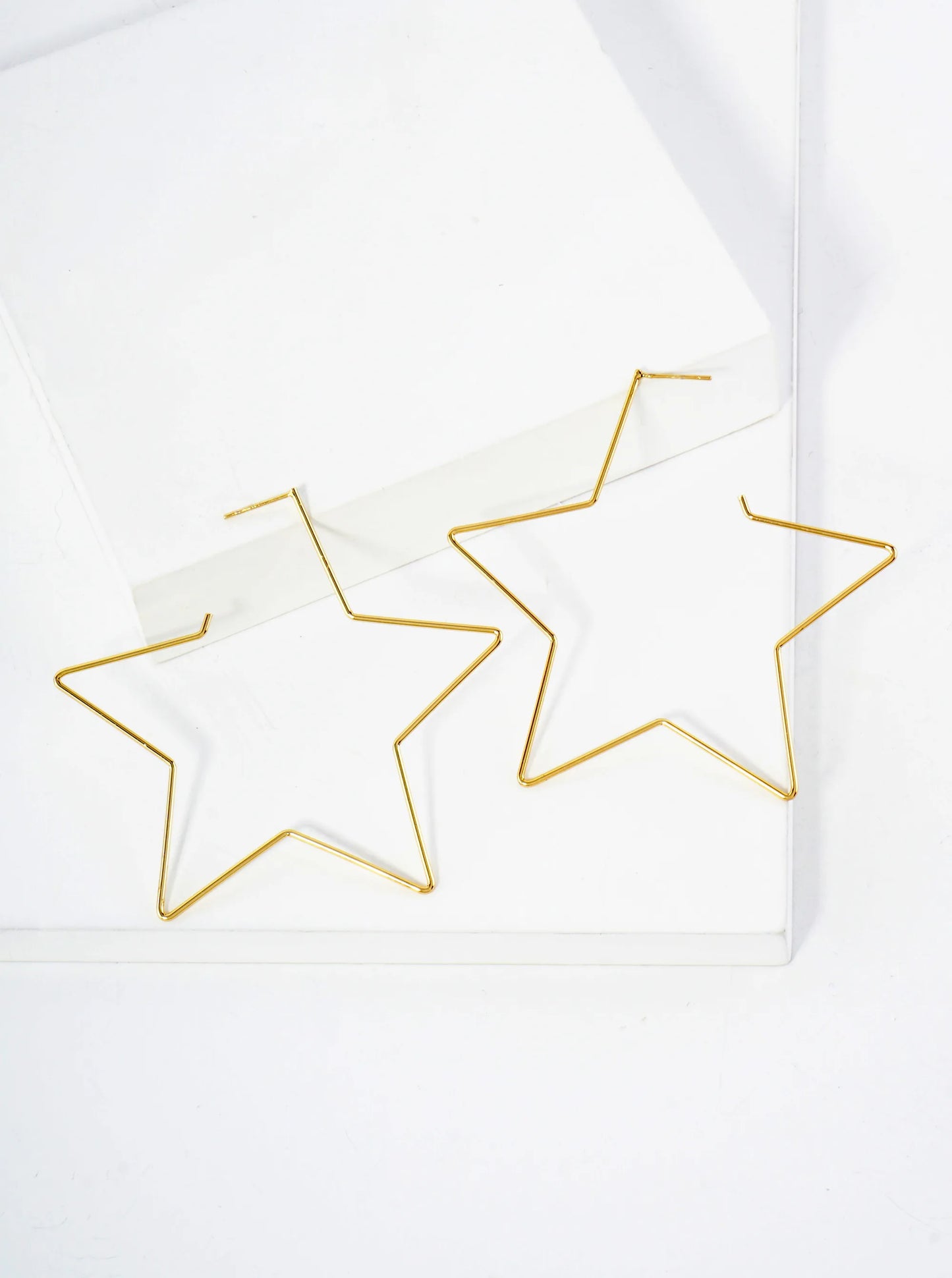 Polished Brass Delicate Star-Shaped 18K-Gold-Dipped 65mm Hoop Earrings