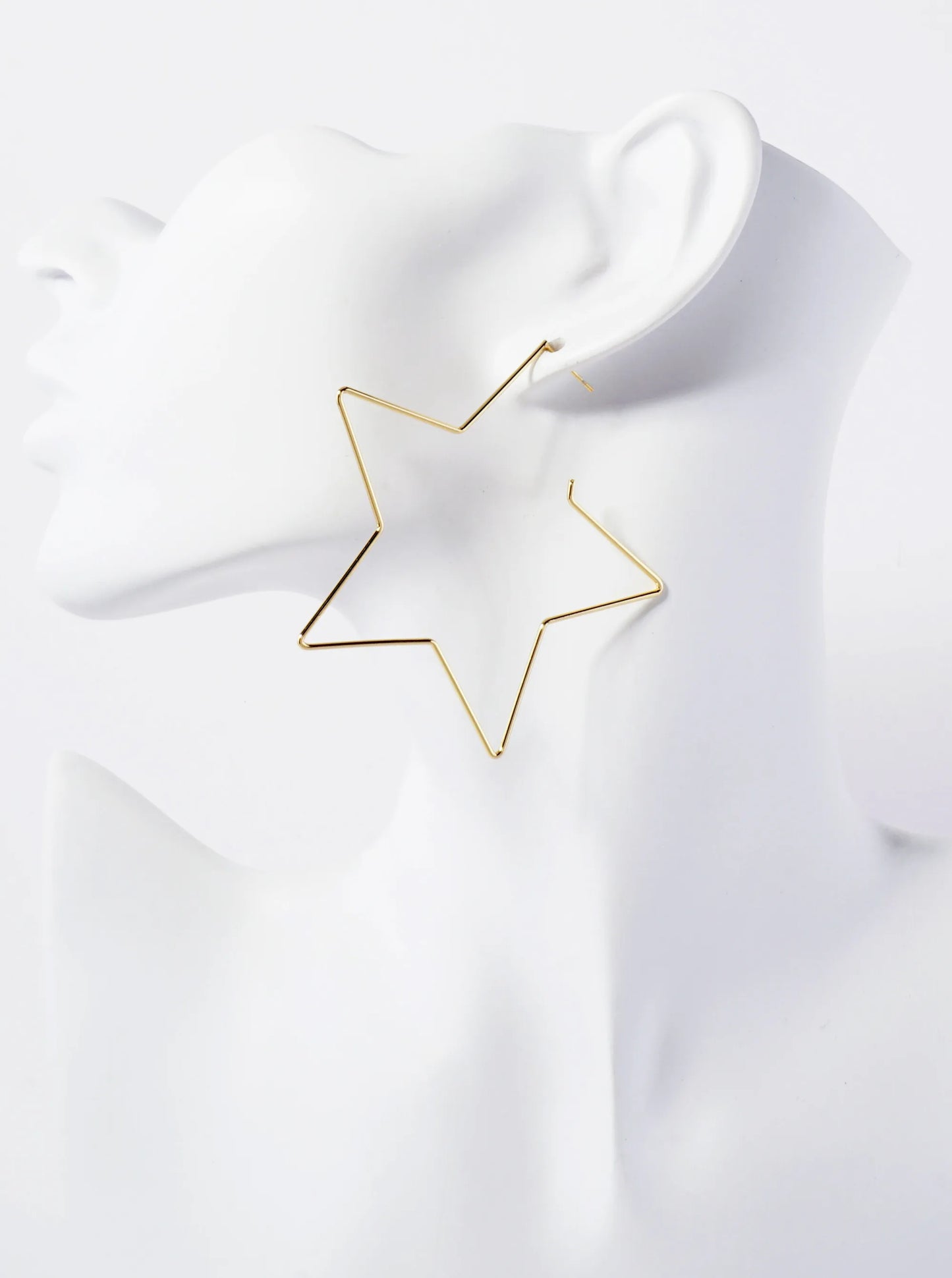 Polished Brass Delicate Star-Shaped 18K-Gold-Dipped 65mm Hoop Earrings